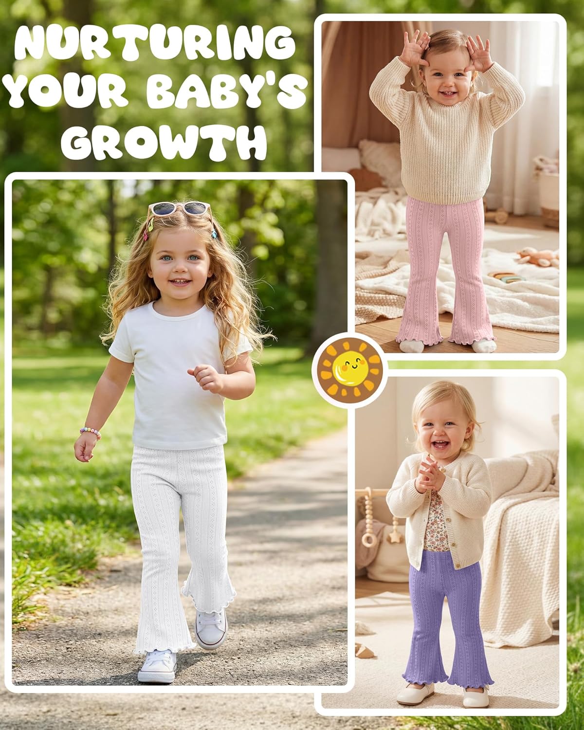 3 Pack Baby Girls Flare Pants Soft Ruffle Trousers Toddler Solid Bell Bottoms Infant Girls Lightweight Leggings - Image 5