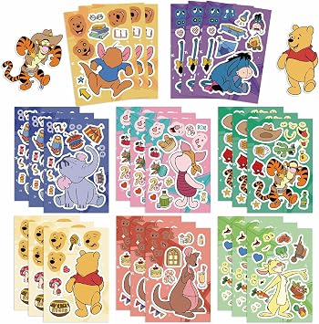 24 Sheets Cute Winnie the Pooh Stickers for Teens Make Your Own Cartoon Sticker Make a Face Stickers for Teens, Rewards Movies Themed Art Craft Party Supplies Pooh Bear