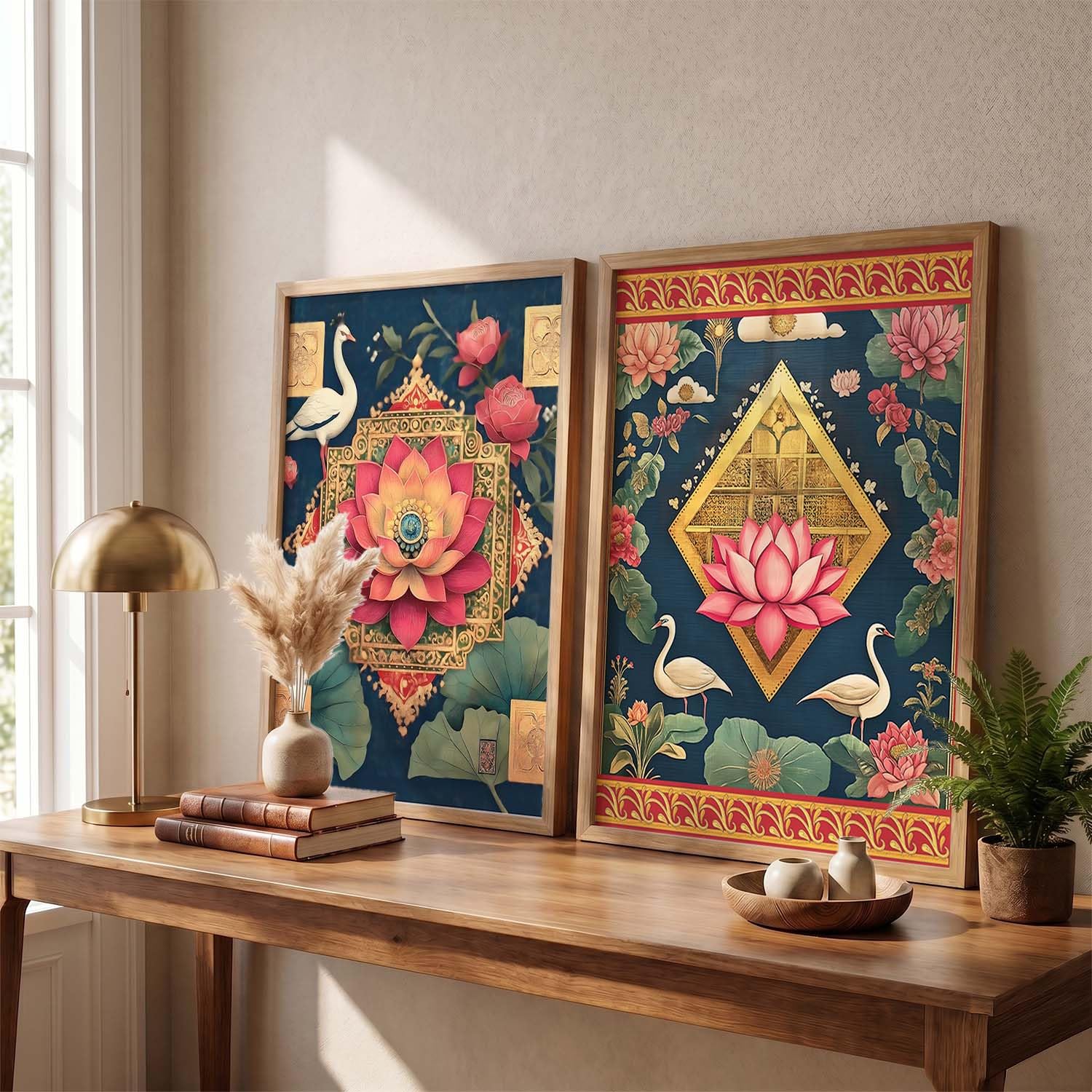 Lotus Wall Art Paintings - Floral Indian Decor -5