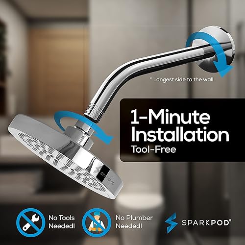 Miniatura 7 de SparkPod Cabezal de ducha de lluvia de 6 pulgadas con brazo de ducha de 9 pulgadas, lluvia de alta presión de ahorro de energía, brazo de ducha de