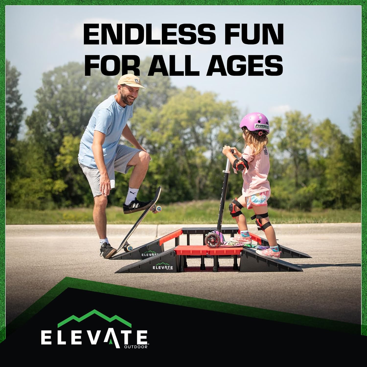 Jumbo EZ-Link Ramp Set for Skateboard, Scooter, BMX Bike, and RC Car - Modular Heavy-Duty Plastic with Launch Ramps and Slopes for Trick Practice, 600 lb Capacity