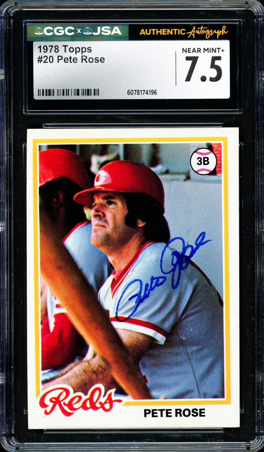 Pete Rose Autographed 1978 Topps Baseball Card #20 CGC x JSA 7.5 CGC x JSA Stock #254361
