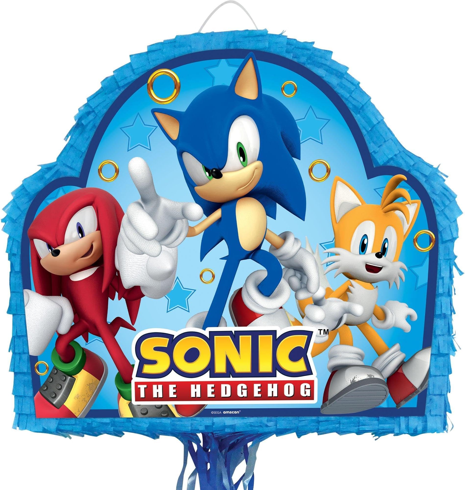 Party City Sonic the Hedgehog Pull String Pinata, Party Supplies, 2 lbs. Capacity, 19.2” W x 3” D x 16.75” H