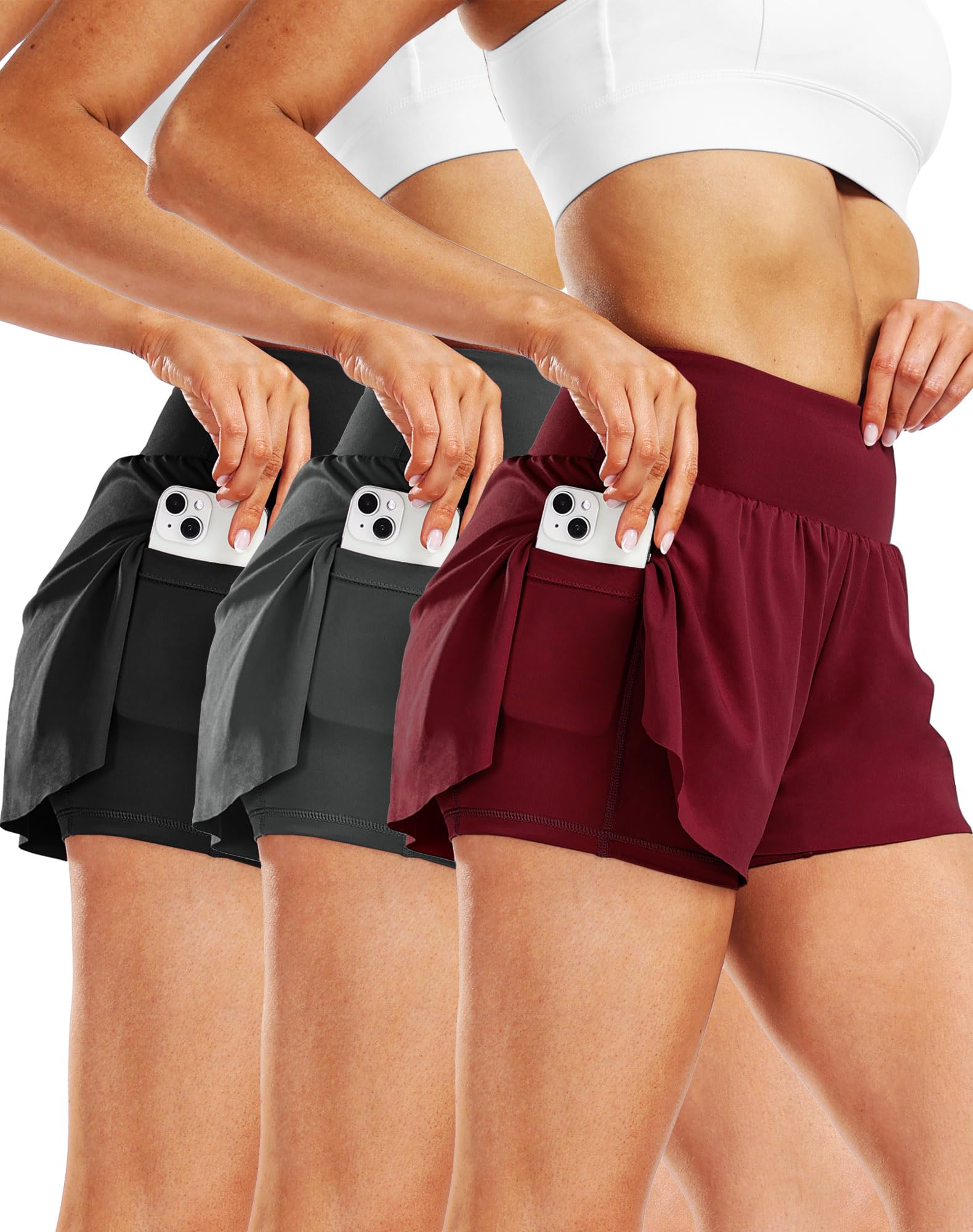 CADMUS 2 in 1 Women's Spandex Athletic Shorts Gym Yoga Shorts Pockets