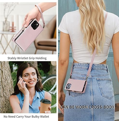 Miniatura 5 de MInCYB Funda tipo cartera para iPhone 15 Pro Max con tarjetero (12 ranuras para tarjetas), funda de piel sintética para mujeres y hombres, carga