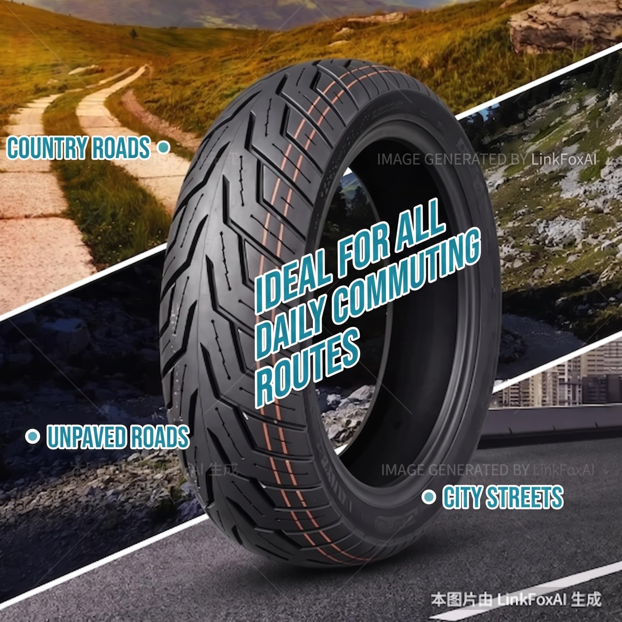 90/80-12 Neumático Moto Tubeless con Dibujo Todo-Terreno 90/80/12 6 P.R. Construcción Alta Carga y 90 80 12 Neumático con Adherencia Duradera para Ruedas Delantera y Trasera