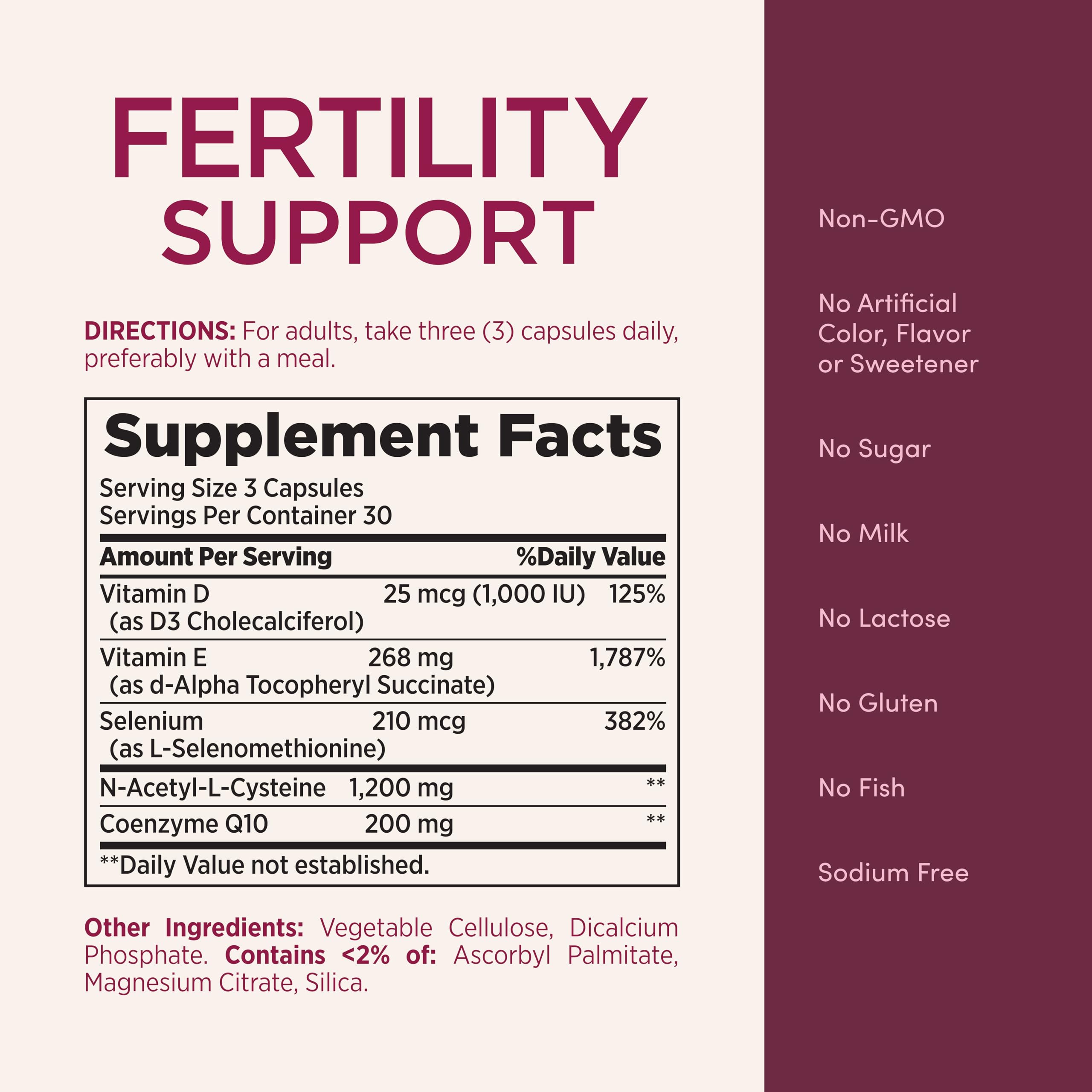 Nature's Bounty Optimal Solutions Fertility Support, with Clinically Studied Nutrients NAC, Selenium and Vitamin E Plus Vitamin D and CoQ10 to Support Ovulation and Fertilization – 90 Capsules : Health & Household