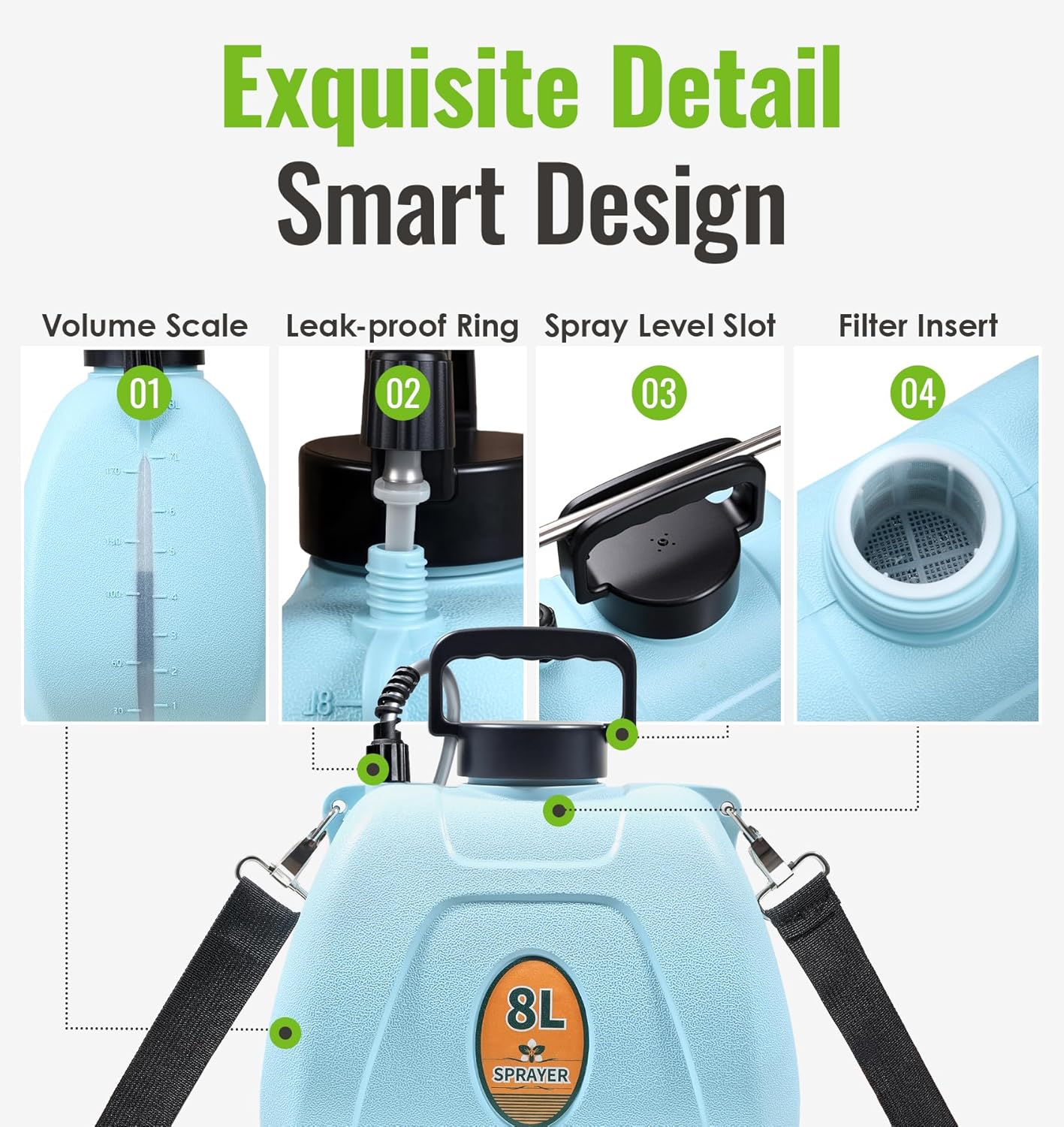 PASAMIC 2 Gallon Battery Powered Sprayer, Rechargeable Electric Sprayer with 2 Speeds & 4 Nozzles, Battery Indicator, Retractable Wand, Adjustable Straps & Storage Bag for Lawn Garden