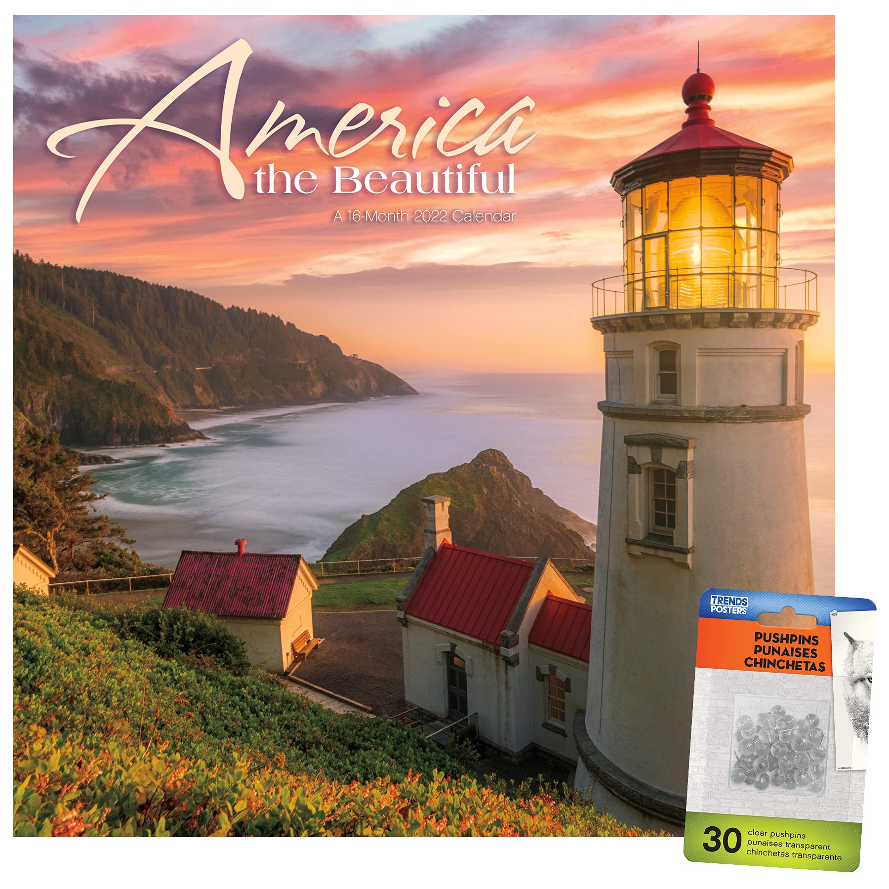 Trends International 2022 America The Beautiful Wall Pushpins, 12" x 12", Calendar Bundle