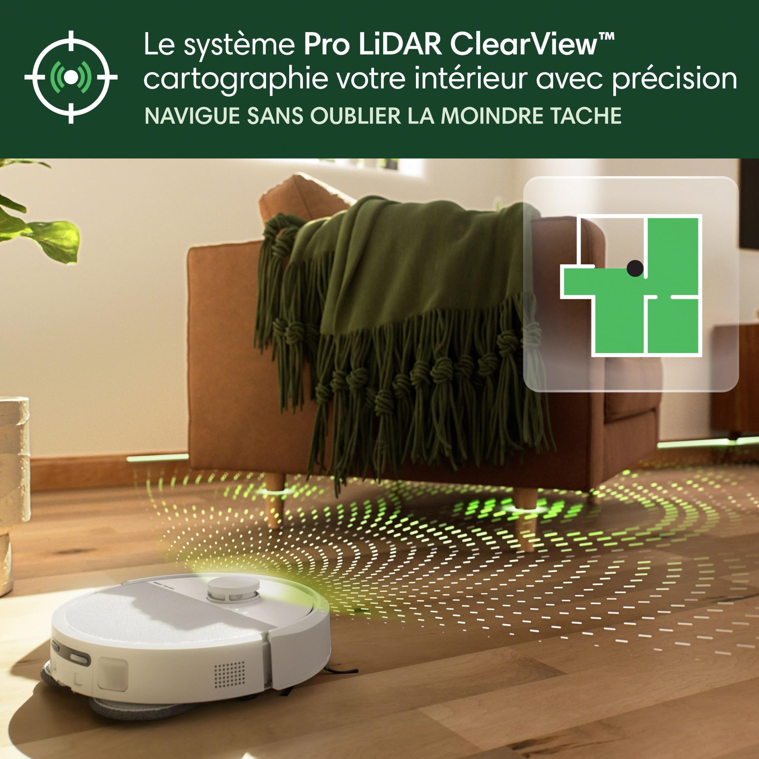 iRobot Roomba Plus 505 Combo Robot + AutoWash - Base Multifonction - Lavage et séchage à l'air Chaud des lingettes - PrecisionVision IA - LiDAR Clearview Pro - 75 Jours d'autovidage - Blanc