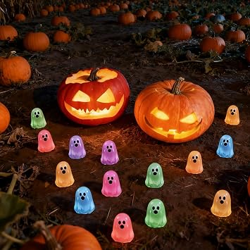 15PCS Mini Ghost Halloween Figurines, Resin Ghost Figurines Glow in The Dark Cute Miniature, Small Halloween Decor for Desktop, Micro Landscape Creative Decoration Accessories (Green)