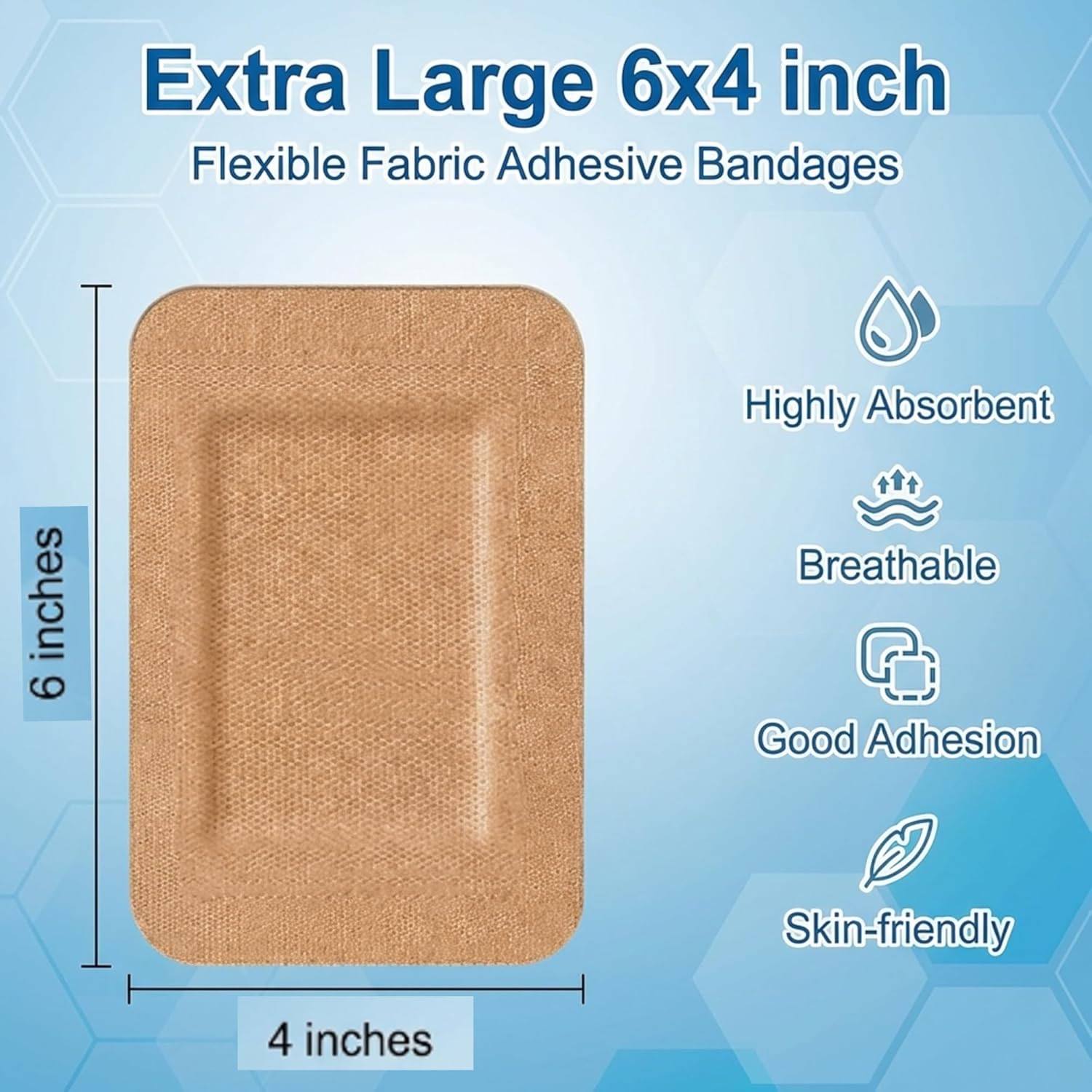 Geiserailie 36 Pcs Flexible Extra Large Adhesive Bandages 6" x 4" Big Sterile Fabric Breathable Adhesive Bandages with Non Stick Pad, Latex Free for Wound Care and First Aid Surgical