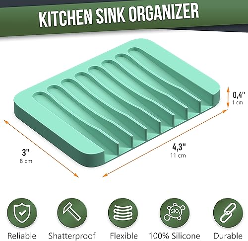 Miniatura 2 de ZAPPOWARE - Juego de 2 jaboneras de silicona con drenaje, soporte para jabón en barra (verde claro) para ducha y lavabo de baño, bandeja