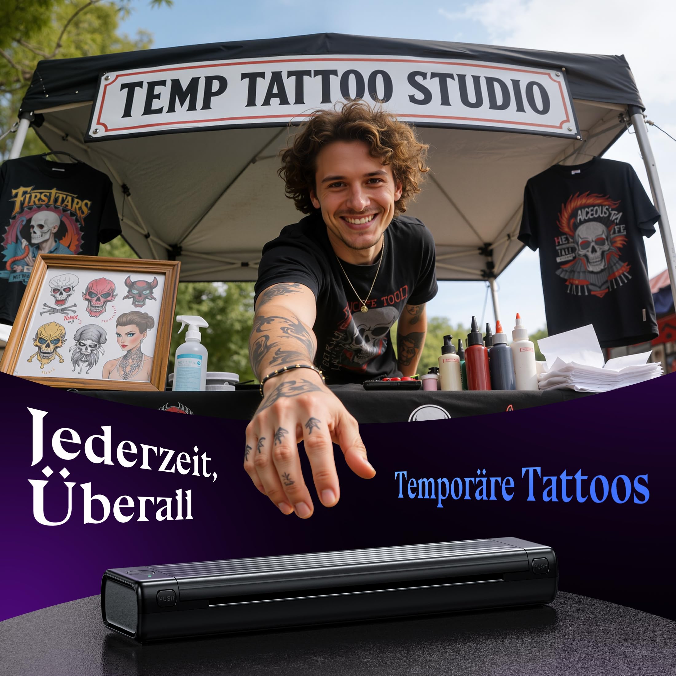 Itari A886 Tattoo Stencil Drucker Bluetooth, Schablone Drucker Übertragungskits Kompatibel mit Smartphone & PC, Thermodrucker Tattoo Maschine mit 10 Blätter Papier für Anfänger und Künstler, Schwarz