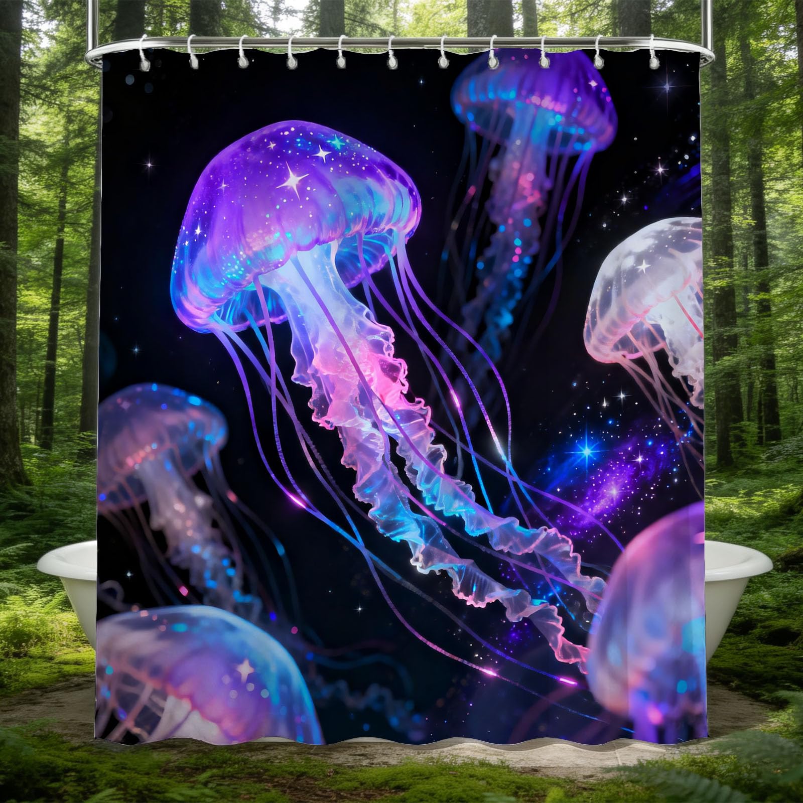 Hongduo 3D Jellyfish Shower Curtain for Stalls Bathtubs Colorful Bathroom Decor Shower Curtain Set Polyester Fabric Waterproof 180x180cm/71X71 Inch with Hooks
