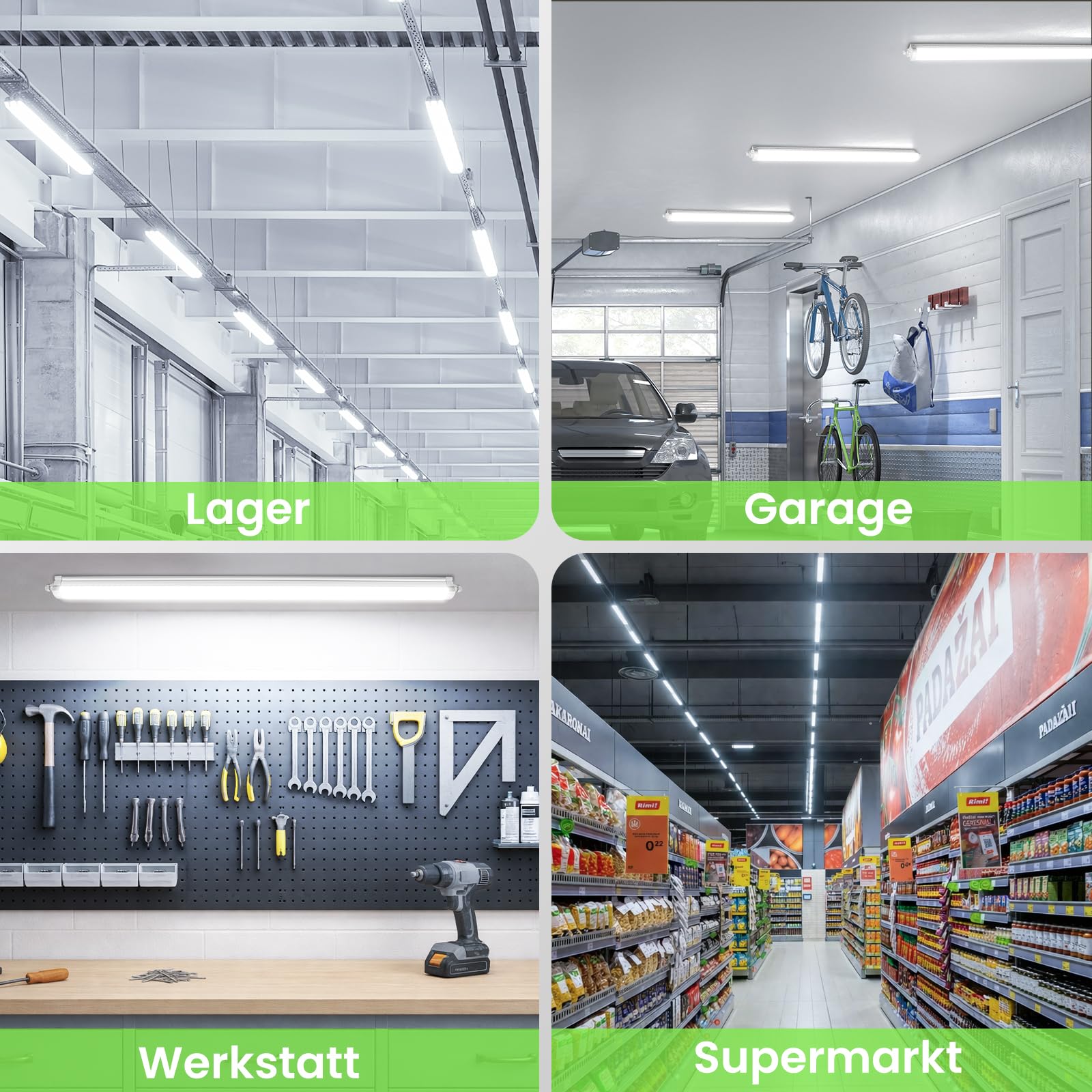 ALUSSO 2 Stück LED Feuchtraumleuchte 120CM, 36W 4320LM LED Röhre 4000K, IP65 Wasserfest Feuchtraumlampe Werkstatt Deckenleuchte für Garage,Keller,Werkstatt,Feuchtraum,Bad,Büro,Warenhaus