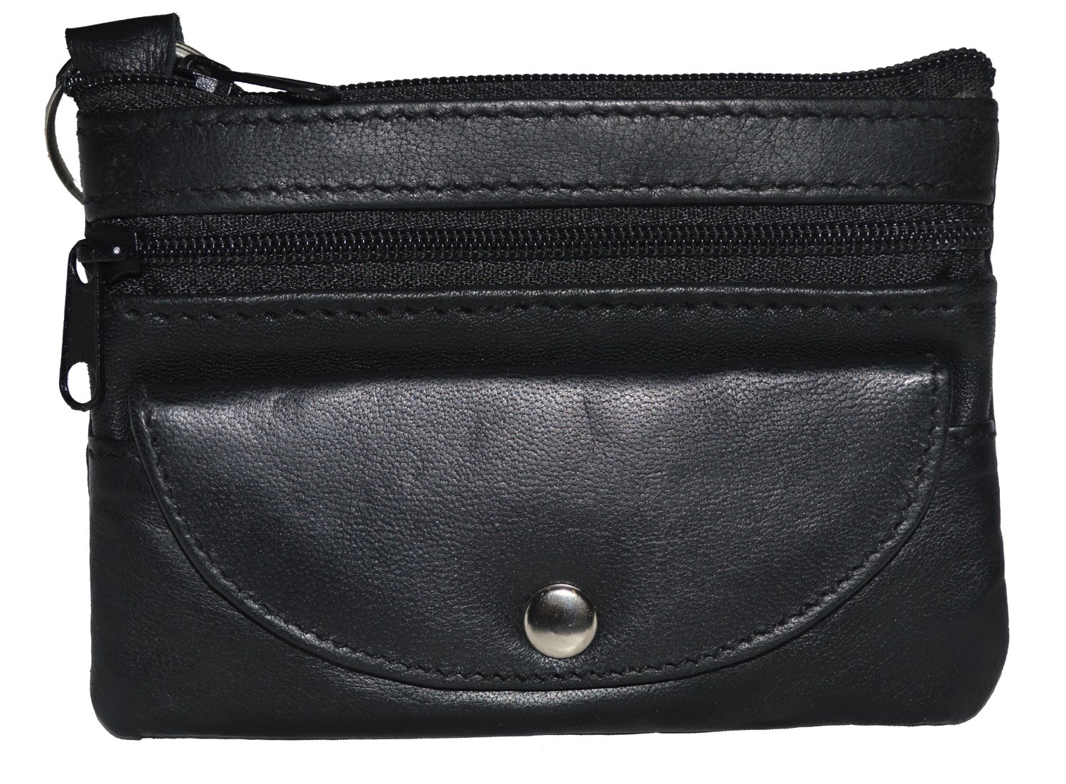 Leatherboss Genuine Leather Coin Purse Wallet with Snap Pocket, Black