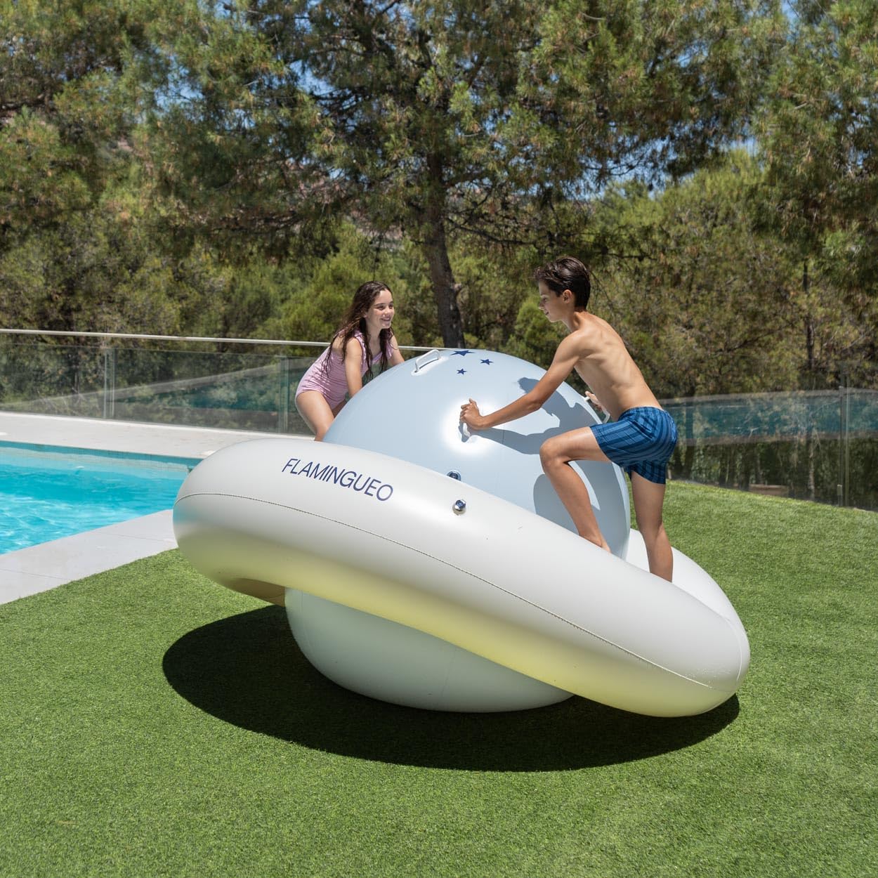 Flamingueo Flotador, Hinchable para Niños, para Piscina y Jardín | PVC Extrarresistente, 6 Asas de Agarre, Multicolor