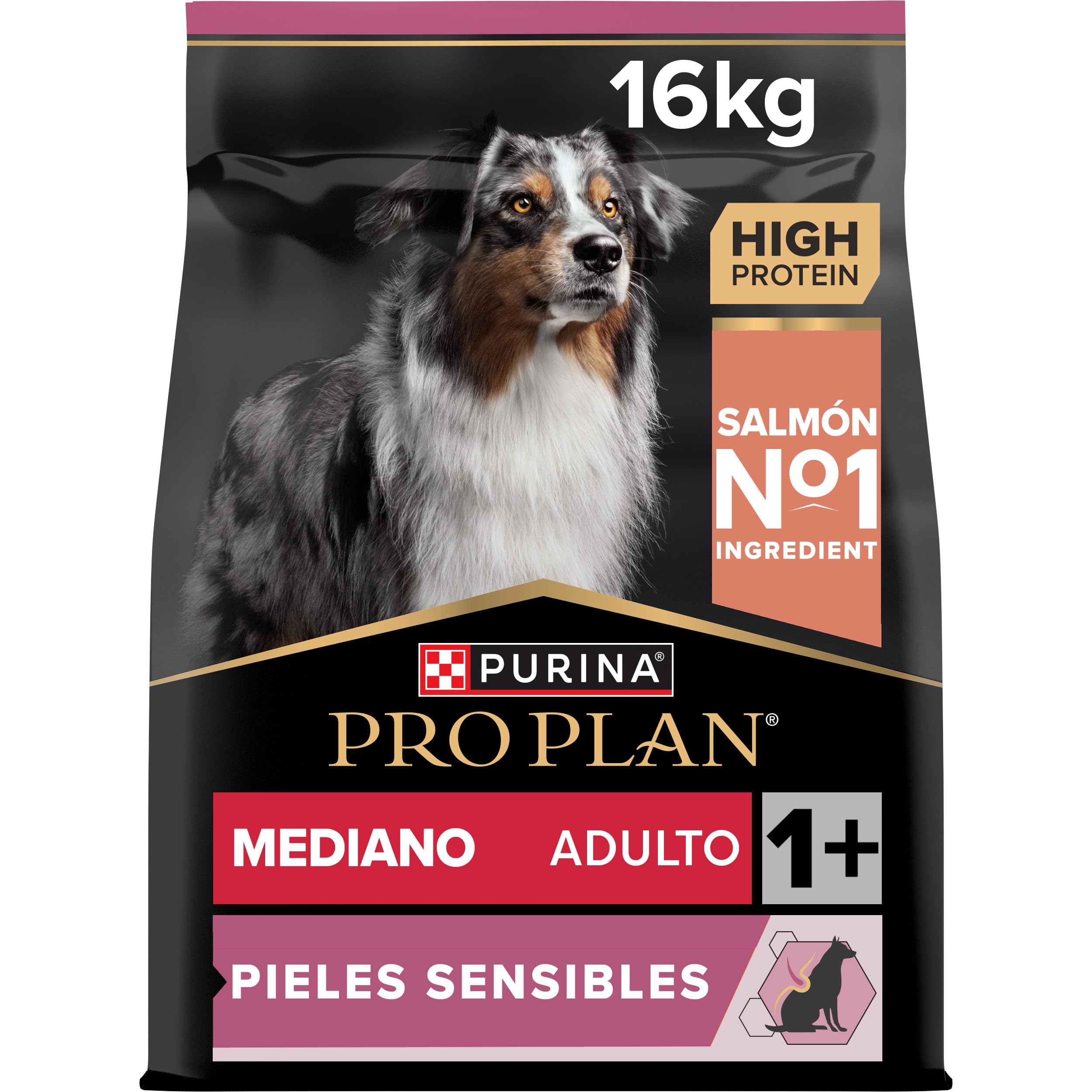 Purina Pro Plan Medium Adult Derma Pienso para Perro Mediano Adulto, Piel y Pelaje con Salmón, Saco de 16kg