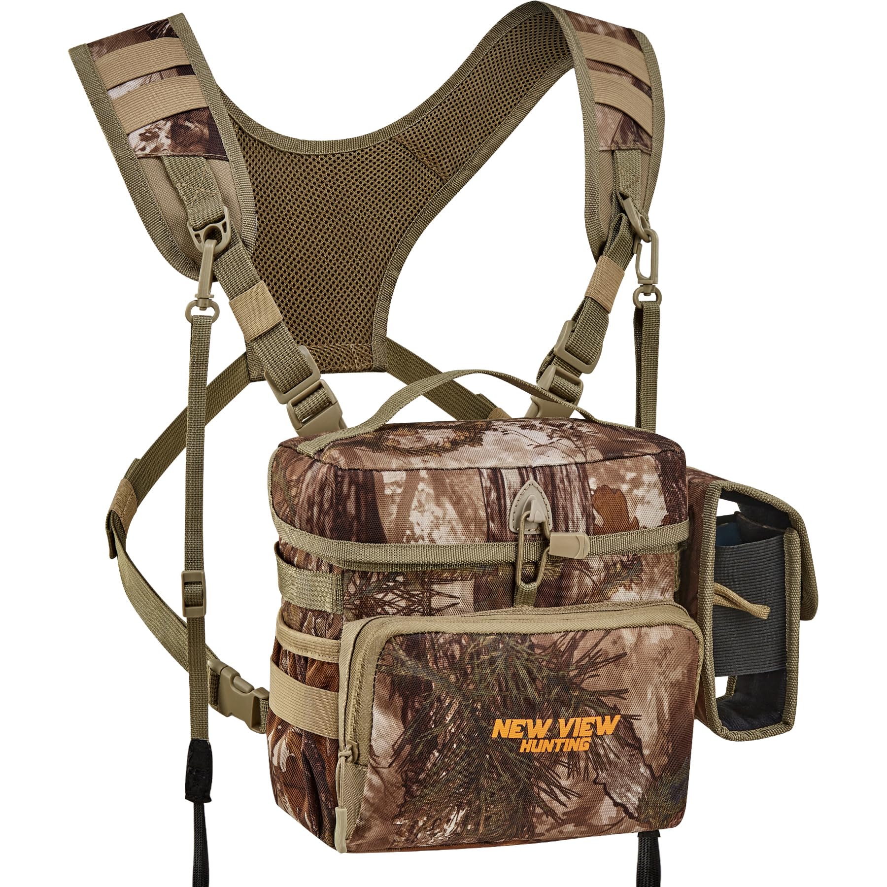 NewView Binocular Harness Chest Pack mit abnehmbarer Entfernungsmesser-Tasche, verstellbarem Bino-Gurt und Regenschutz - ideal für Jagd, Wandern und Vogelbeobachtung-L