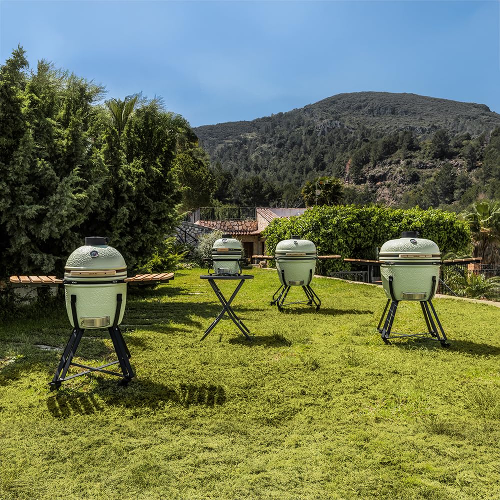 Cecotec Kamado Barbacoa de Carbón Cerámica Ø 32cm DragonFire 3200. Asa, Ahuma, Hornea y Guisa, Resistente a 1000ºC, Diámetro 32cm, Soporte Hierro Fundido, Cámara Hermética, Ruedas, Termómetro