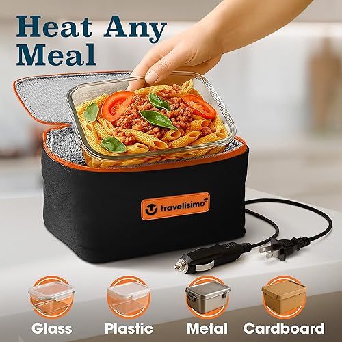Miniatura 4 de TRAVELISIMO Portable Microwave, Portable Food Warmer For Work & Home Use, Heated Lunch Box 12V/24V/110V, Portable Oven 3-in-1 Food Heater, Electric