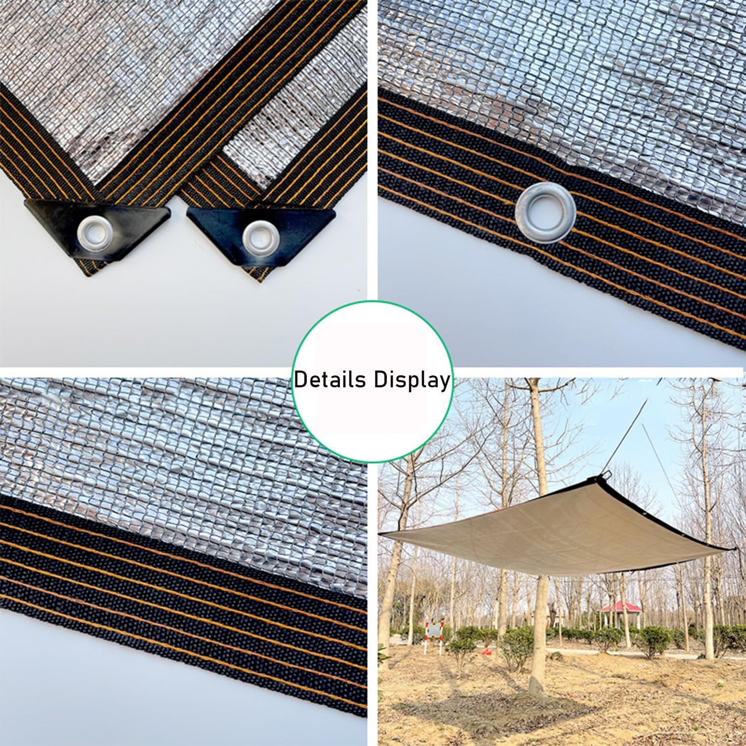 99% odblaskowa tkanina aluminiowa do ochrony cieplnej - tkanina siatkowa z oczkami, idealna na kemping, do szklarni, schroniska dla psów - 200 cm x 1100 cm, osłona przeciwsłoneczna