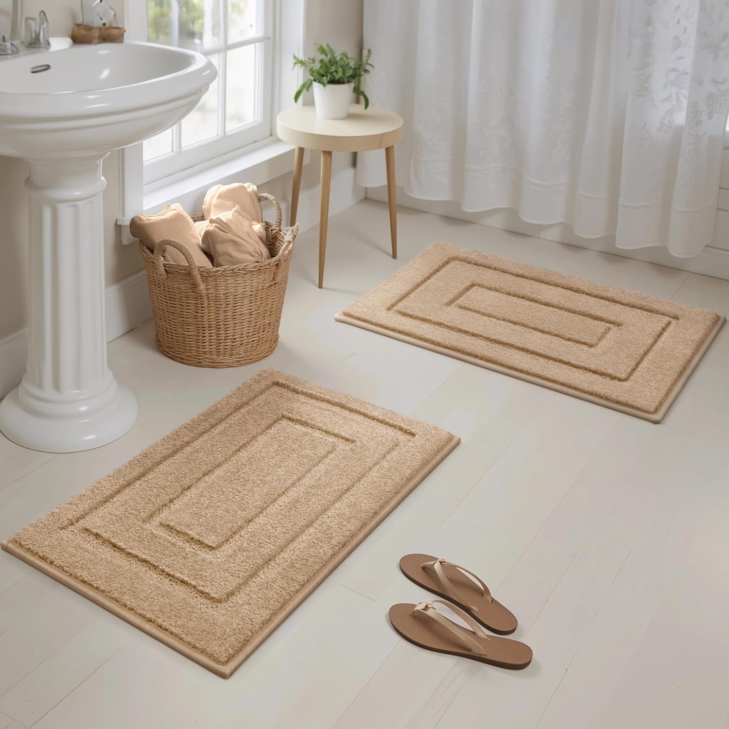 GRANNY SAYS Bathroom Rugs Sets 2 Piece,Soft Bath Mats for Bathroom, Bath Rugs Non Slip Washable, Absorbent Bath Rug for Tub,Shower and Toilet, Bathroom Mat Set (Beige, 20" x 32" + 16" x 24") - Image 8