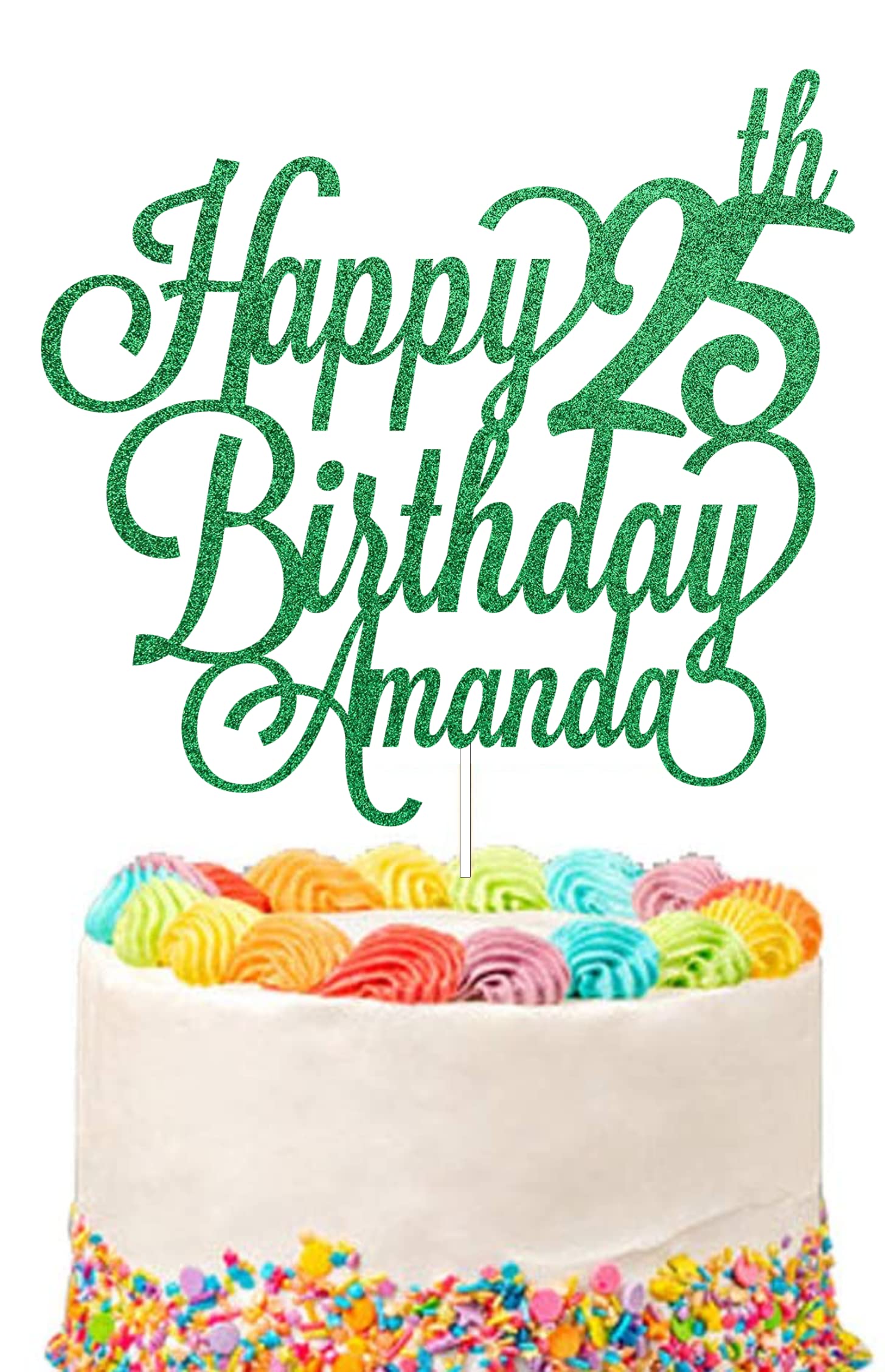 Personalised Happy Birthday Glitter Cake Topper Customised with Any Name & Any Age Party Cake Decoration for 1st 10th 13th 16th 18th 20th 21st 30th 40th 50th 60th 70th 80th (Green) — image 1