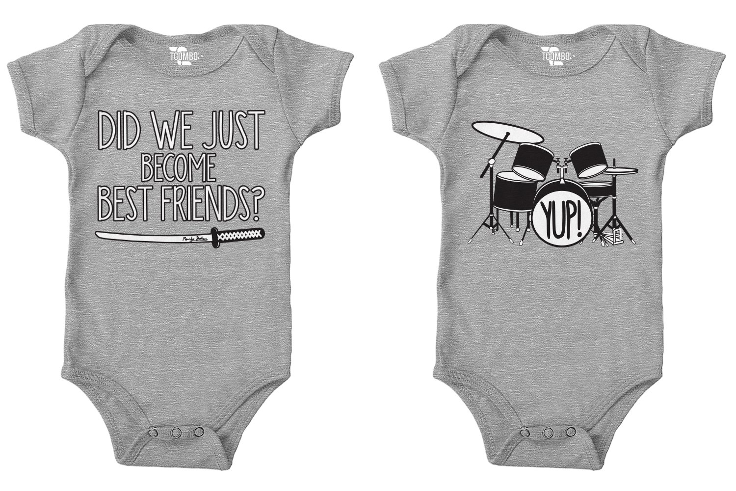 Tcombo Did We Just Become Best Friends? / Yup! Bodysuit 2 Pack (Light Gray/Light Gray, 6 Months/Newborn)
