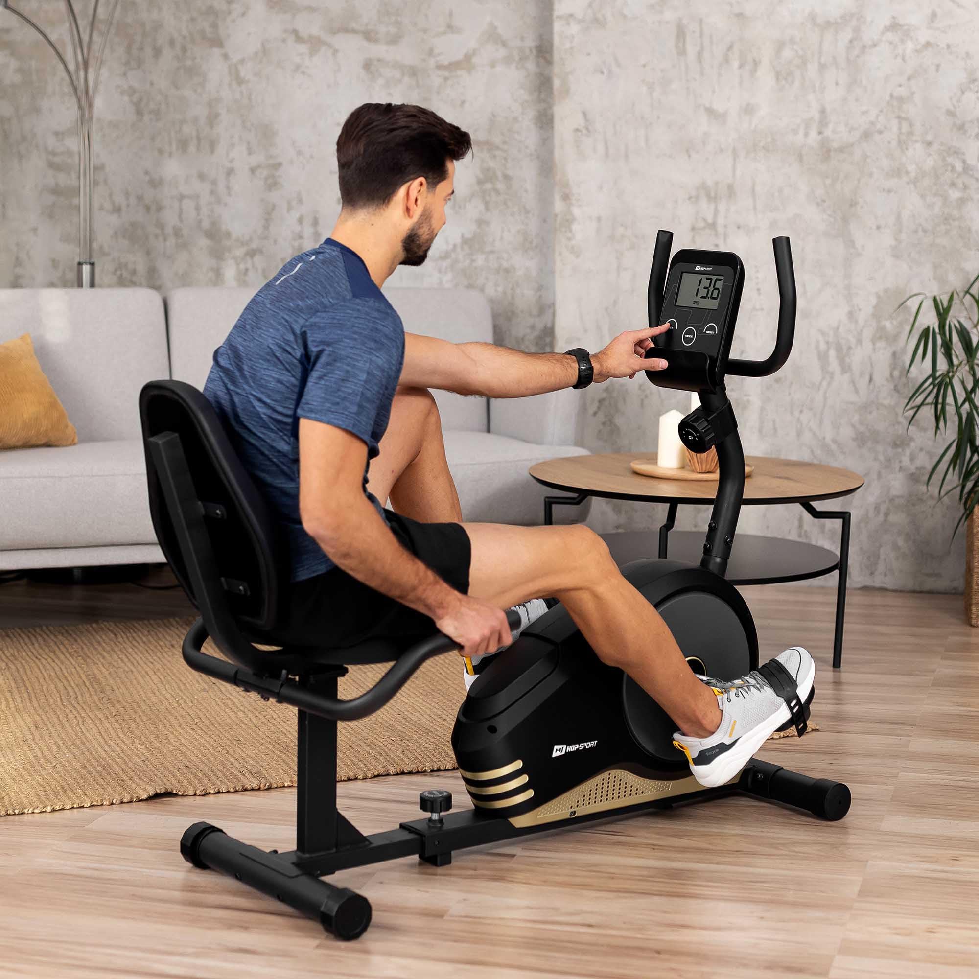 Hop-Sport Root Liegeergometer - Liegeheimtrainer mit Handpulssensoren, 9,5 kg Schwungmasse, 8 Widerstandsstufen - Sitzergometer max. Benutzergewicht 120 kg