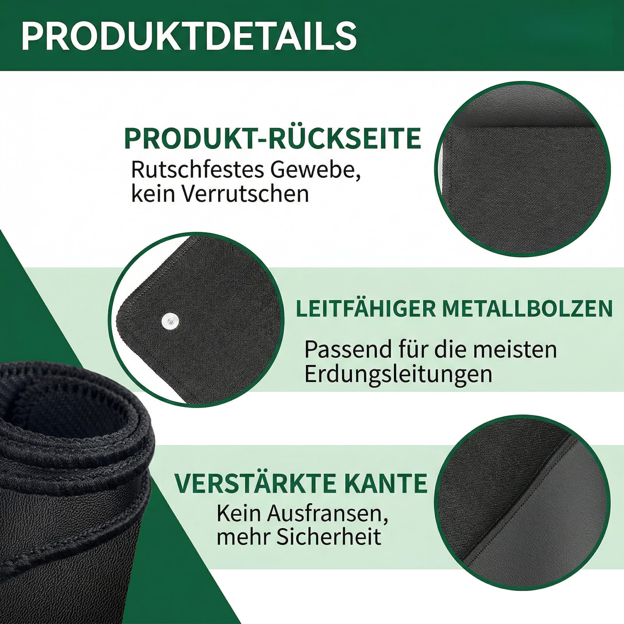 elvari erdungsmatte, Erdungsmatte 60x40cm mit 4m Erdungskabel 100kΩ Widerstand CE 10A geprüft leitfähige Carbon PU Oberfläche Kautschukunterseite EU Adapter Grounding Matte für Büro Bett Sofa