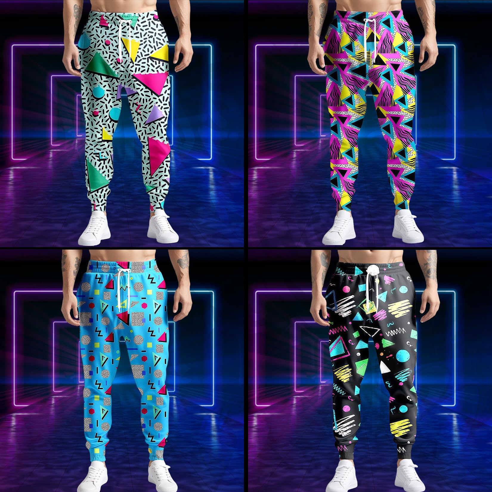 Pantalones Deportivos para Hombre de los años 80 y 90, Divertidos, para Entrenamiento, Correr, Estilo Retro, con Bolsillos, Negro -, L