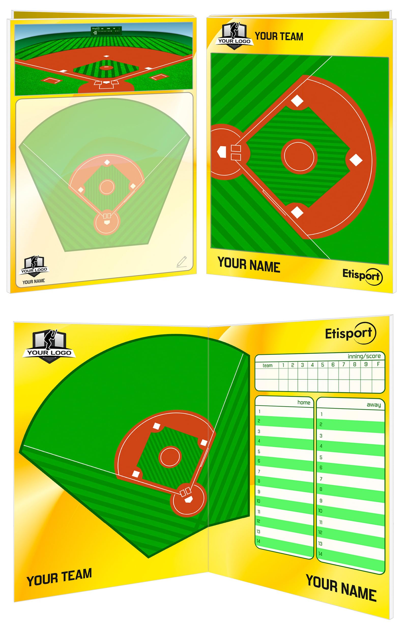 Pizarra táctica Beisbol para Entrenador Personalizada con Nombre y Escudo del Club. Tablero de borrado en seco