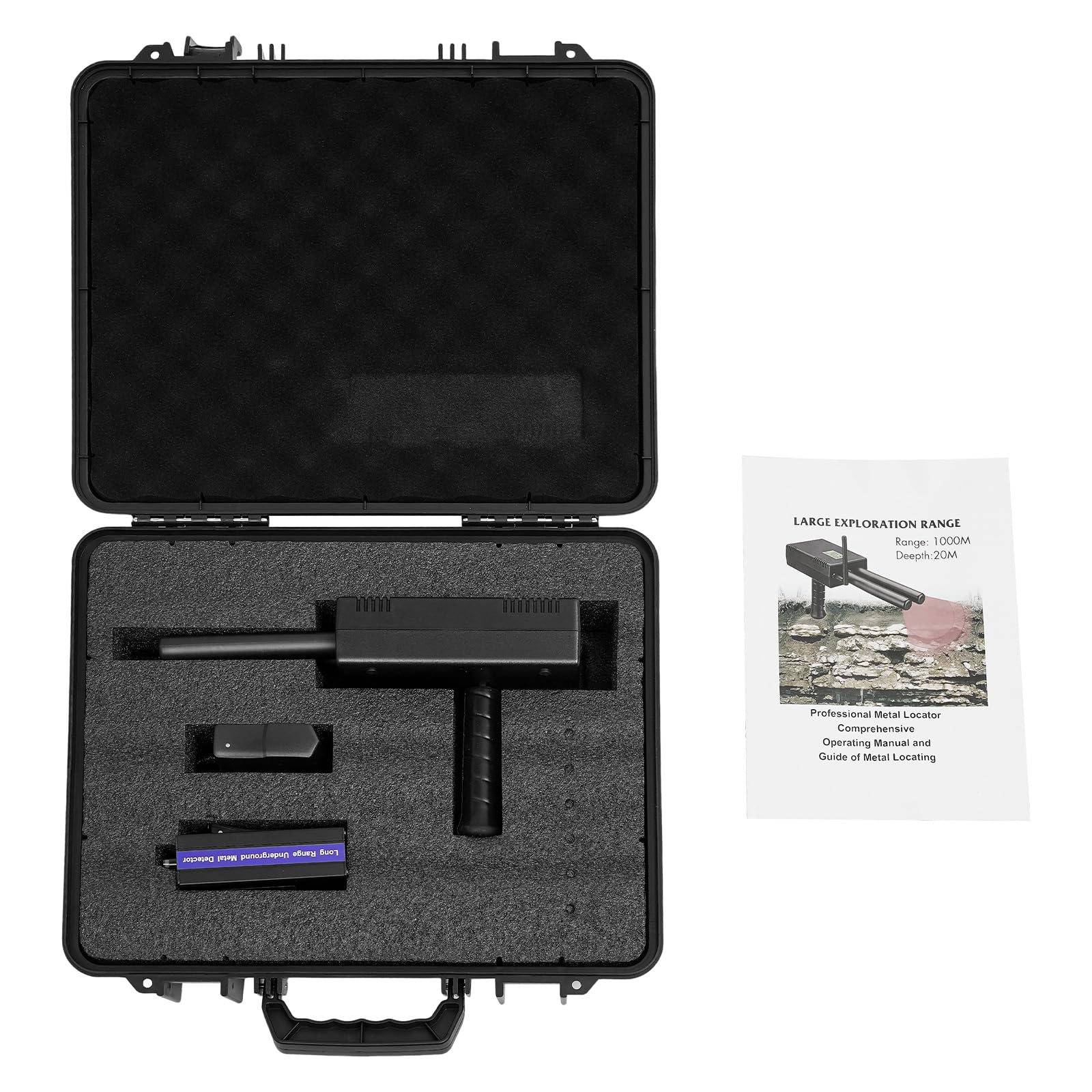 Detector de metales de mano, profesional, doble muestra, alcance de 1000 m, 20 m de profundidad, detector de tesoros, dorado, con bolsa portátil para adultos