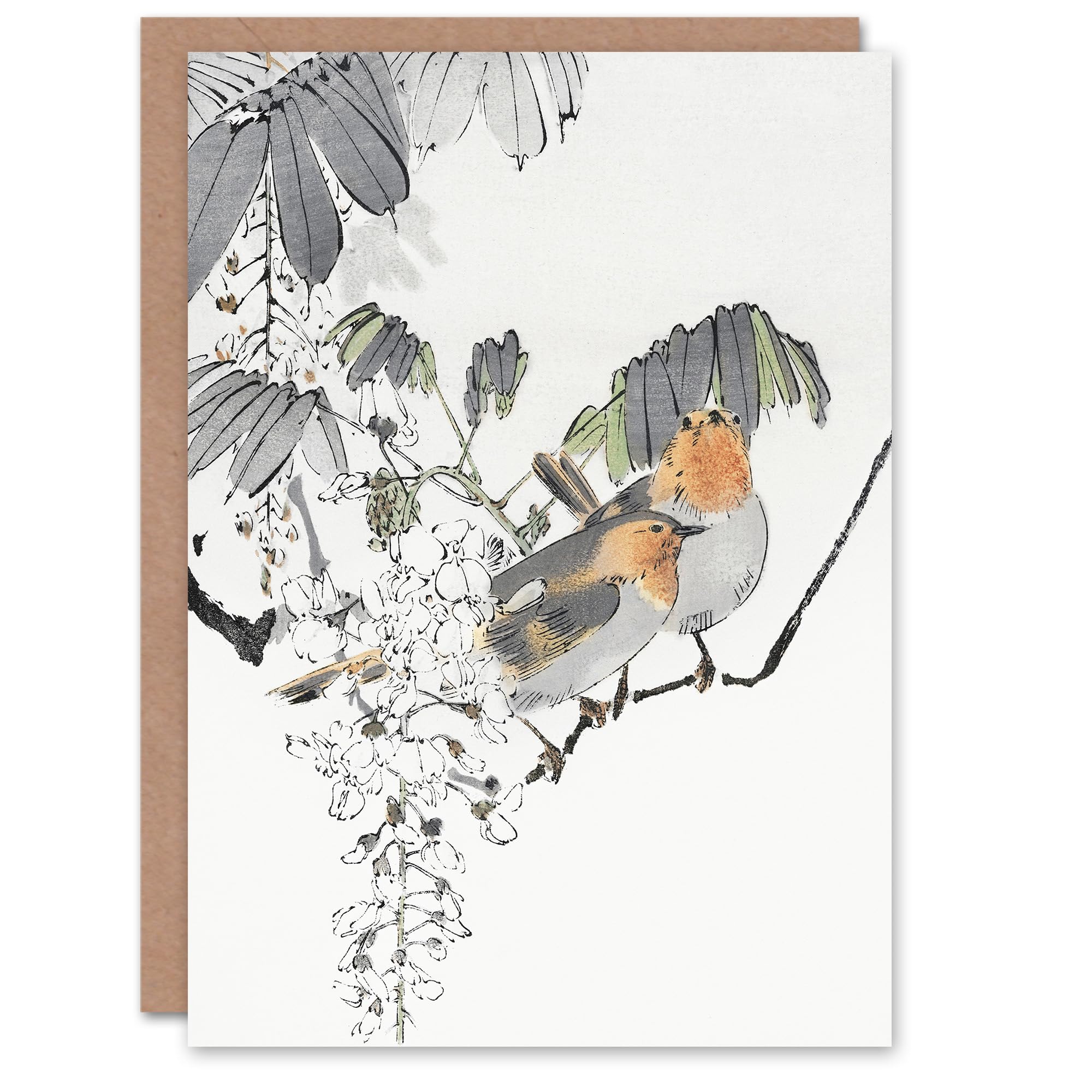Artery8 Watanabe Seitei Art Card Sparrows Perched On Branch