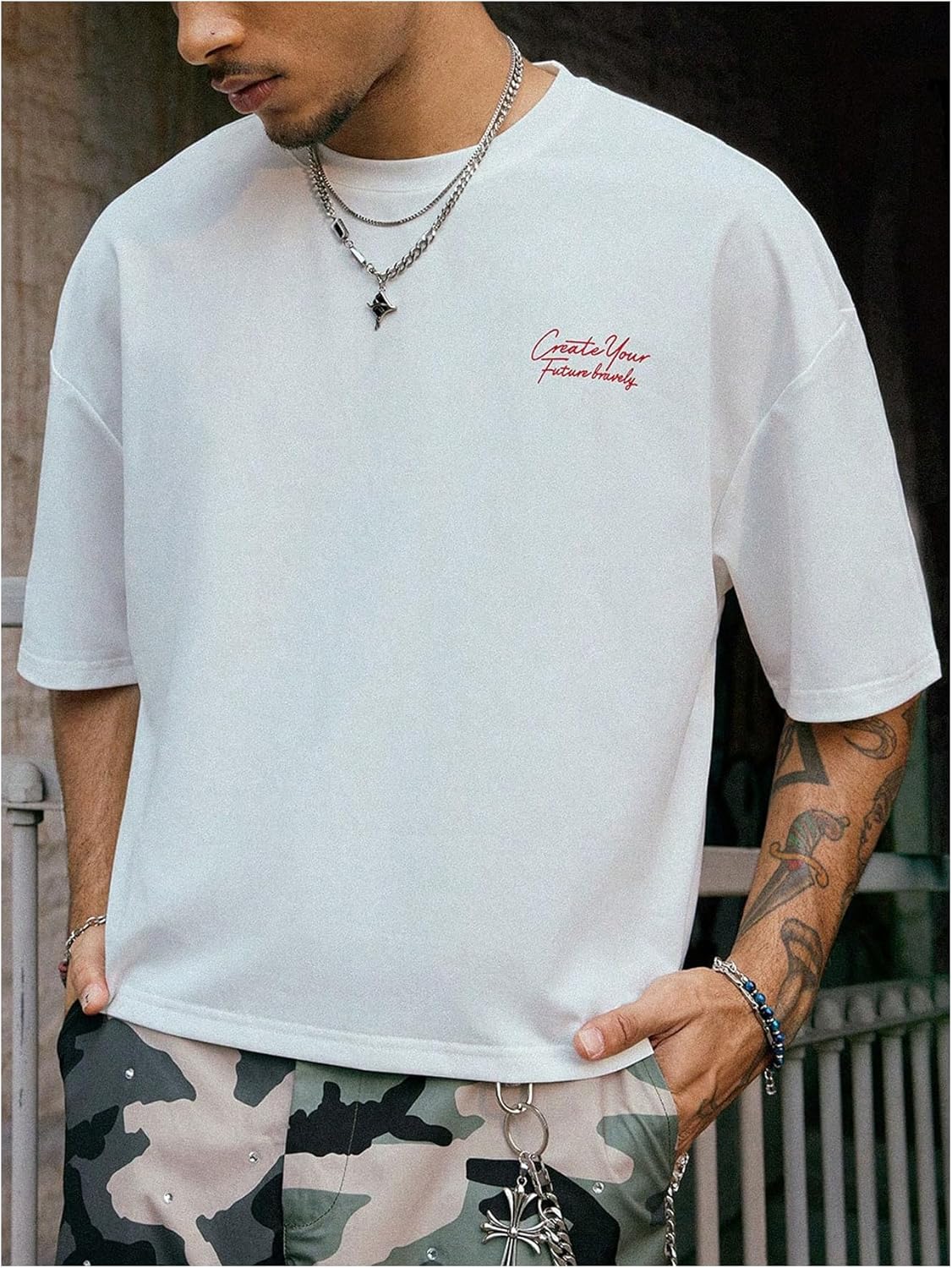 SweatyRocks Men's Cherry Fruit Graphic Tees T Shirt Short Sleeve Drop Shoulder Loose Cropped T Shirts - Image 2