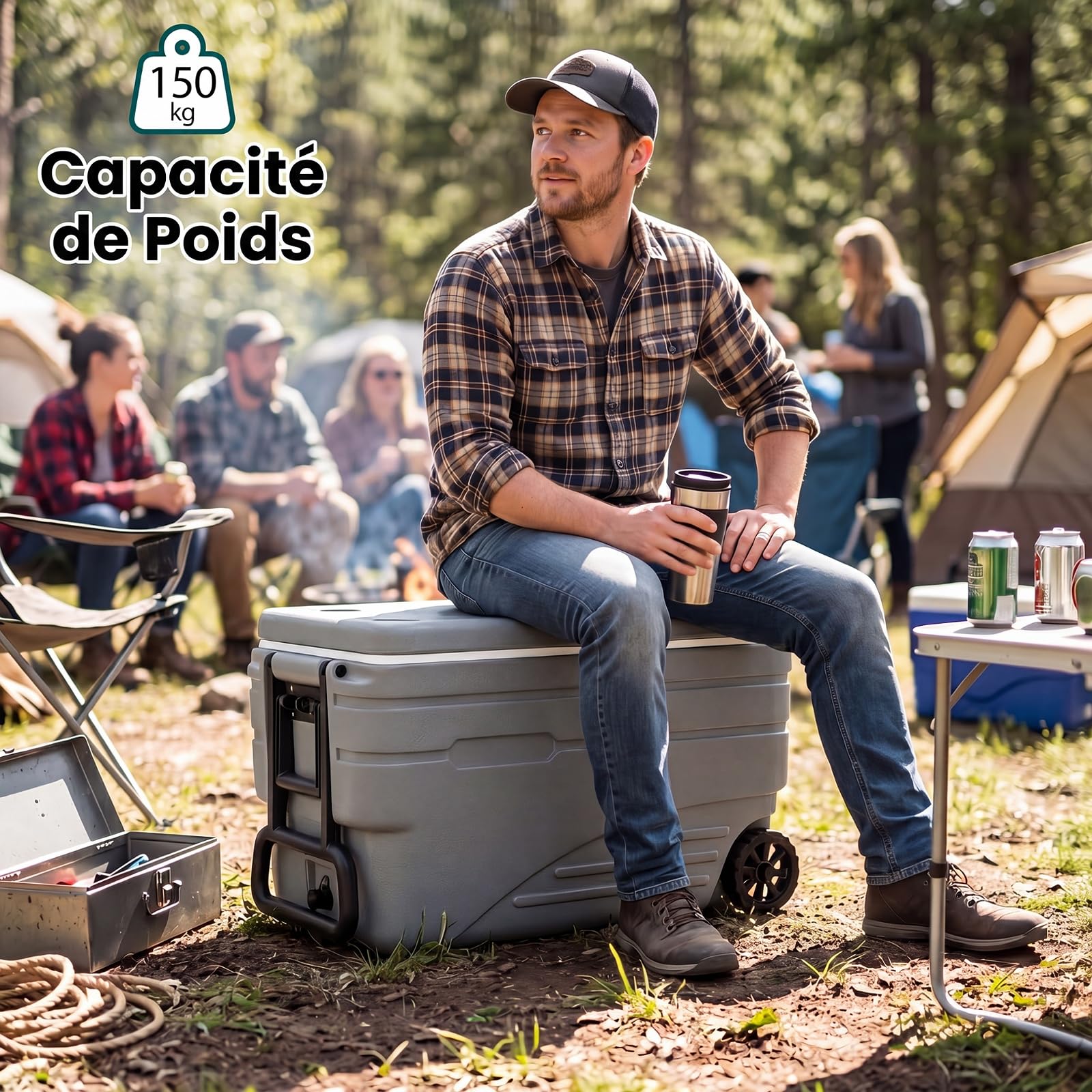 COSTWAY Glacière à roulettes Portable 50L/70L/80 L/98 L | Glacière Rigide Isotherme Rétention de Glace de 5 à 7 Jours avec Bouchon de Vidange Poignée pour Camping Voiture Pêche Plage