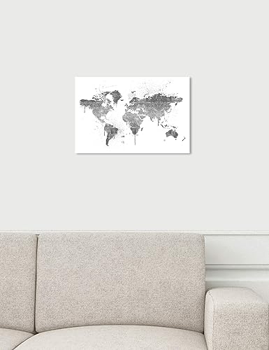Miniatura 4 de The Oliver Gal Artist Co. Maps - Lienzo decorativo para pared, diseño de Mapamundi Silver New, decoración del hogar, 15 x 10 pulgadas, gris, blanco