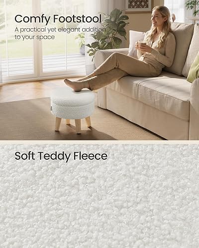 Miniatura 4 de SONGMICS ULOM515WD01 ULOM515WD01 - Otomana redonda con asiento acolchado, reposapiés con patas de madera, mesa pequeña, para pasillo, sala de estar,