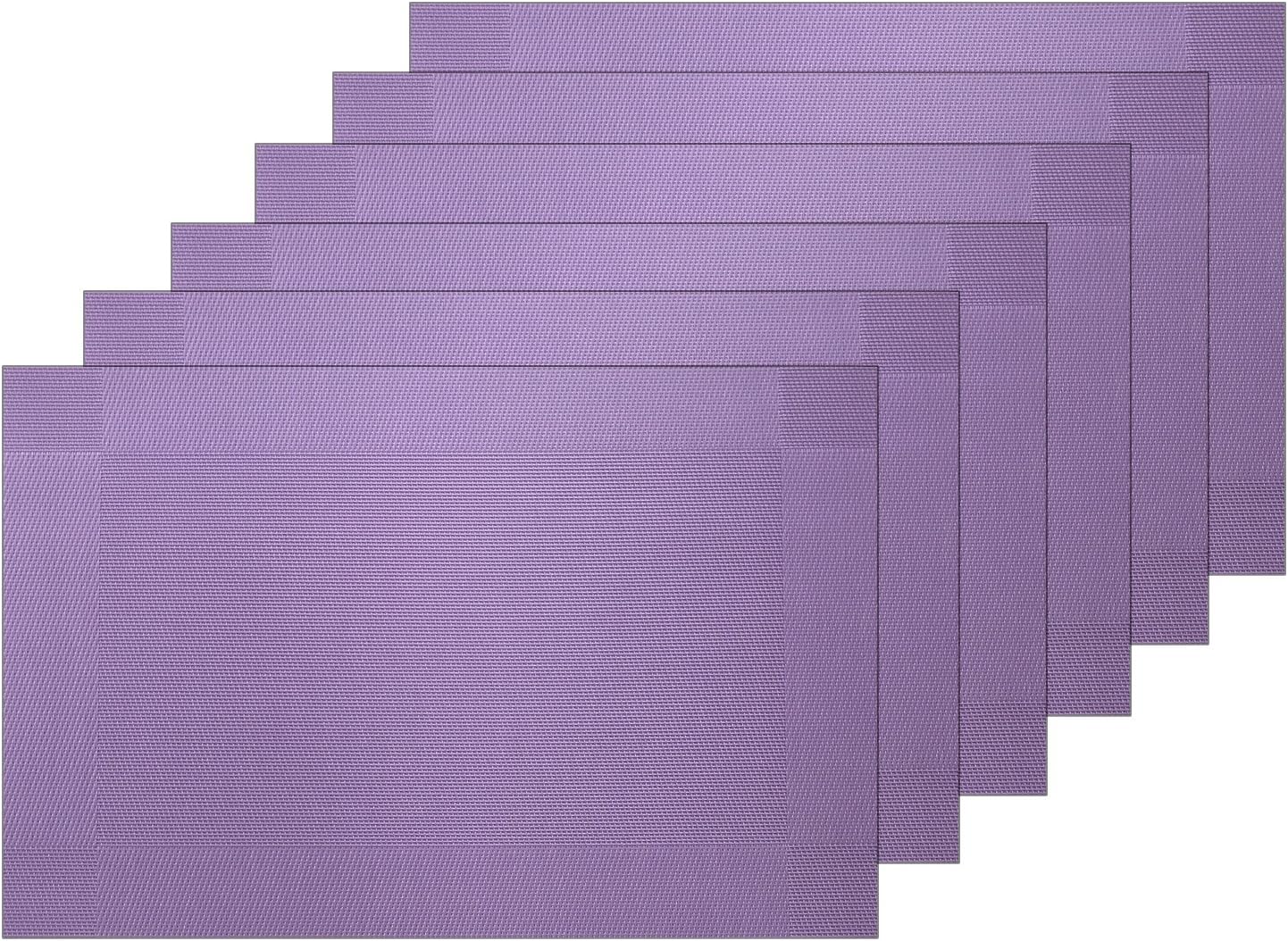 Guwheat Placemats Dining Room Table Mats Woven Vinyl Washable Durable Heat-resistant Non-skip Kitchen Strip PVC Placemats (6, Purple)