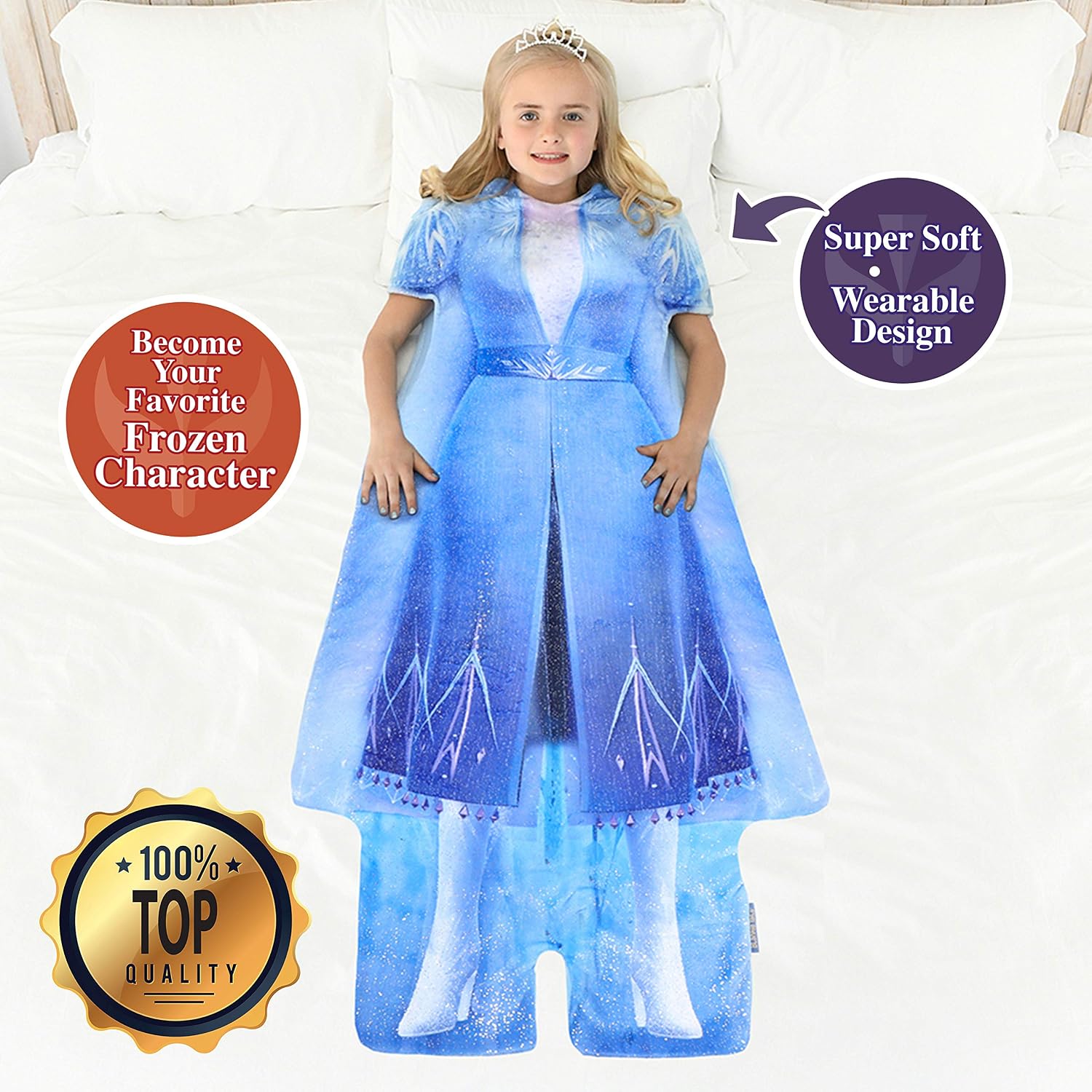Blankie Tails | Disney Frozen Wearable Blanket - Frozen Disney Movie Double Sided Super Soft and Cozy Disney Blanket Minky Fleece Blanket (56'' H x 30' W (Kids Ages 5 - 12), Frozen 2 - Elsa Dress)