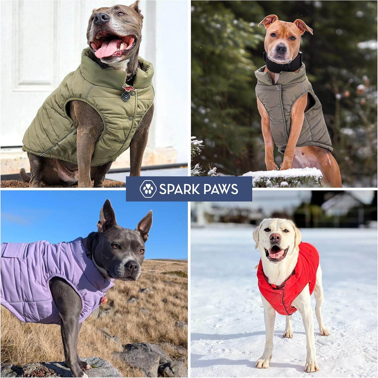 Spark Paws Dog Winter Jacket, Water-Resistant Coat, Warm Reflective Windproof Fleece-Interior, for Medium and Large Dogs - Red - 3XL