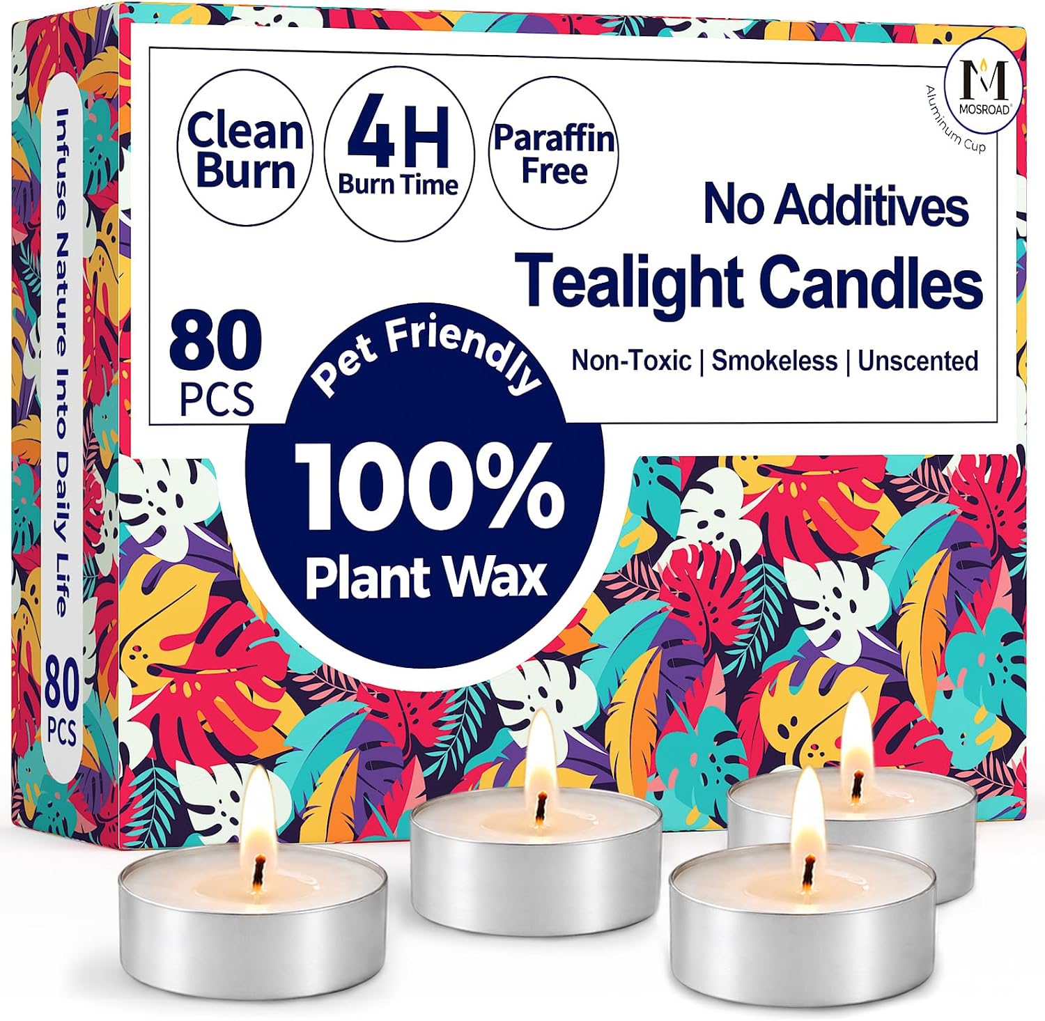 Tea Lights Candles 80 Pack, 4 Hour Palm Wax Tealights