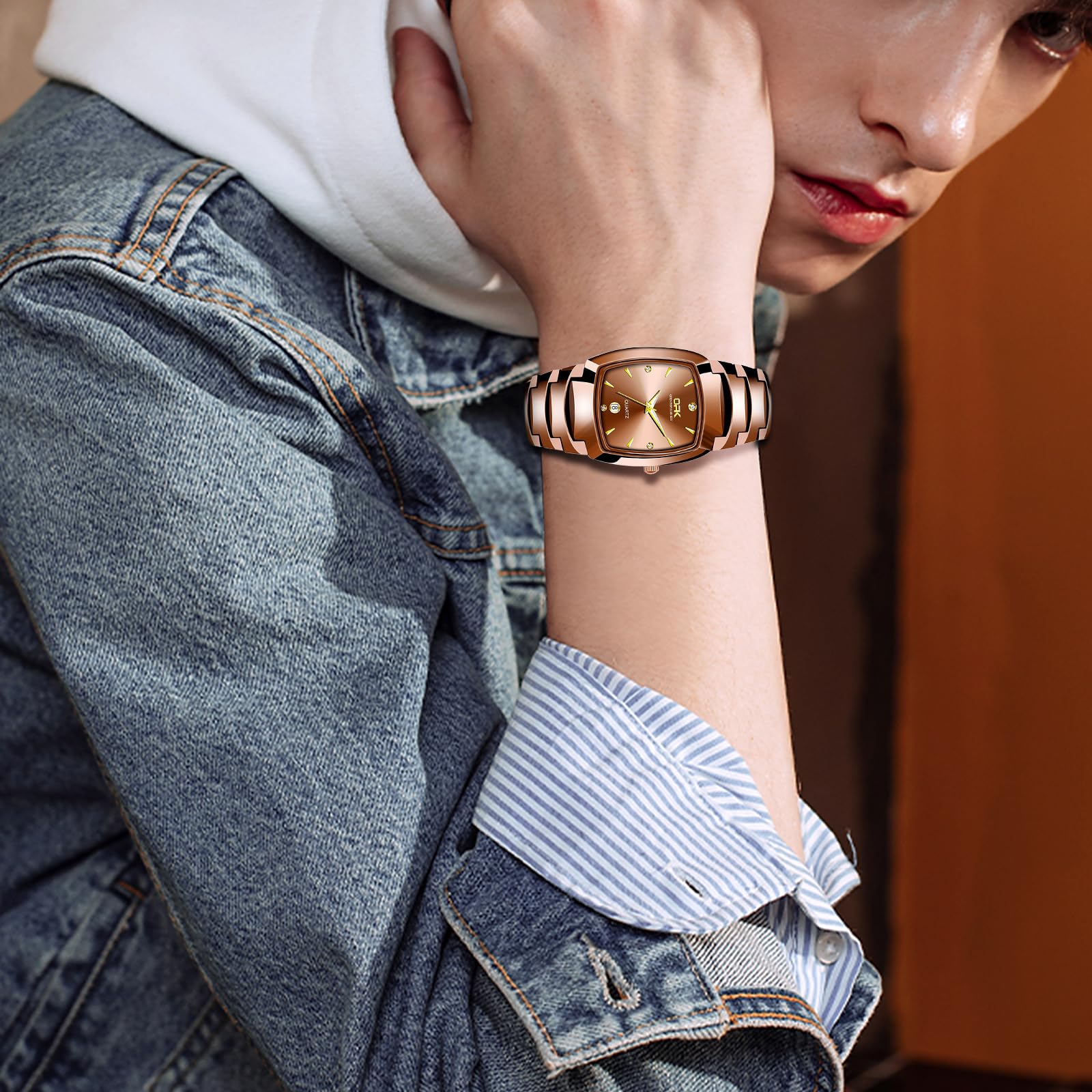 JewelryWe Relojes Cuadrado Ultrafino Pareja: Reloj de Cuarzo Analógico Resistente al Agua para Hombre y Mujer Correa de Acero Inoxidable Ajustable Escala de Diamantes - para Ocio Negocios Regalos