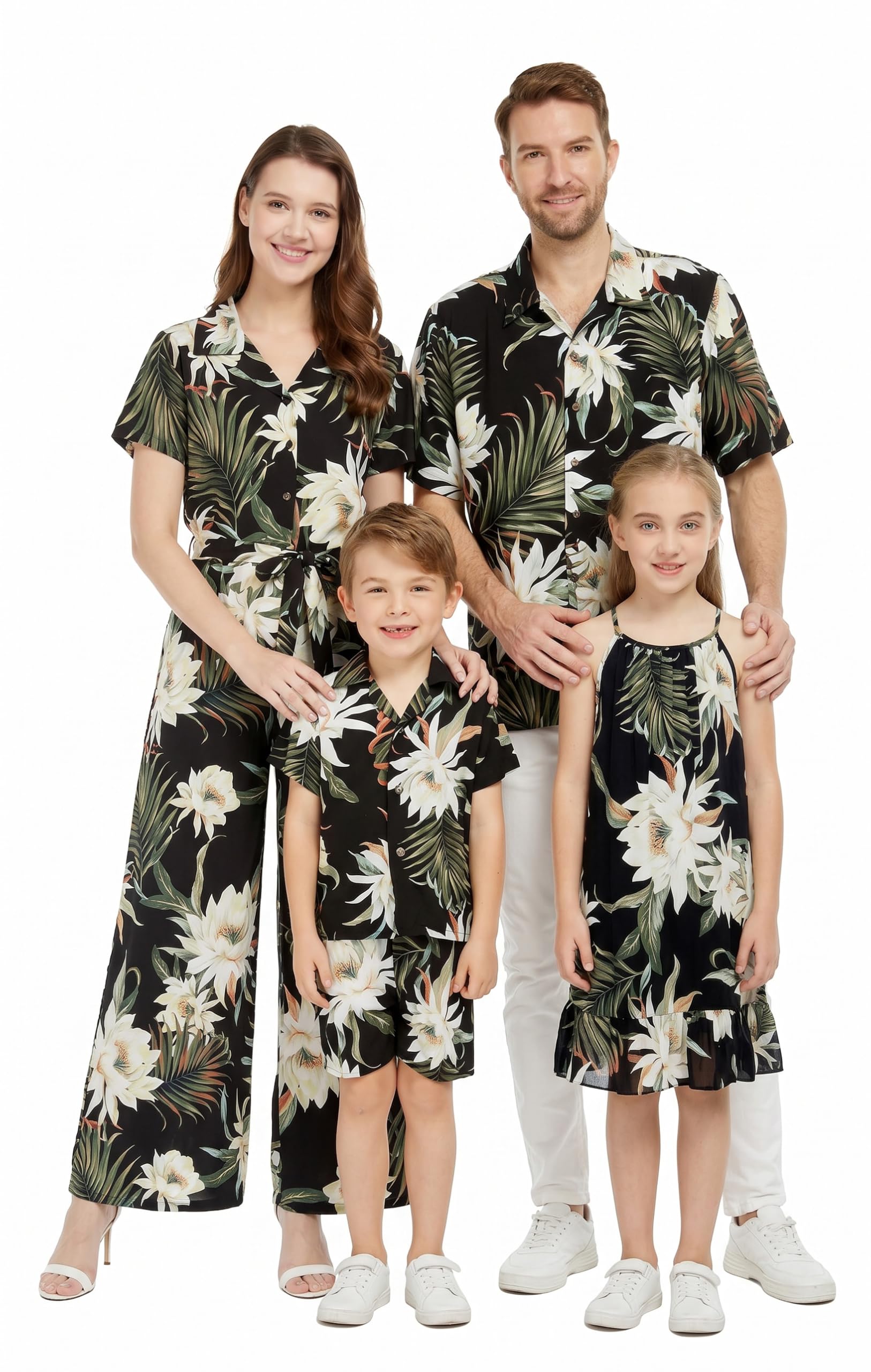 Family Matching Hawaiian Clothes, Wispy Cereus Black