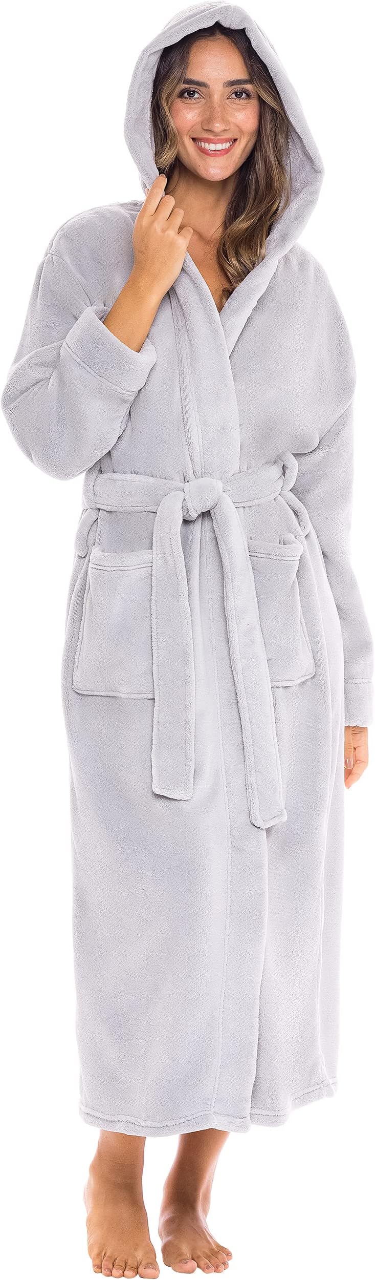 Alexander Del Rossa Women's Sherpa Robes for Women Long, Womens Robes Long Hooded Bathrobes for Women, Plus Size Robe Cozy