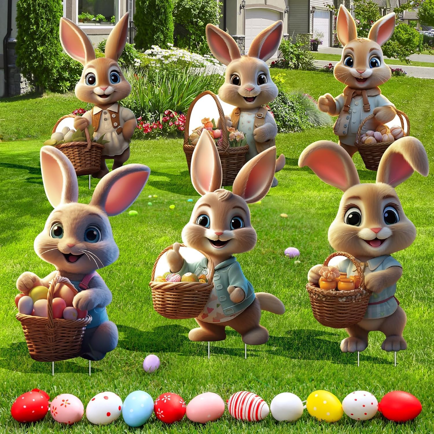 Señal decorativa de conejos de Pascua para jardín, carteles publicitarios 2D de Pascua, estacas para huevos de Pascua, letrero de granja para decoración de jardín, gran decoración de Pascua al aire