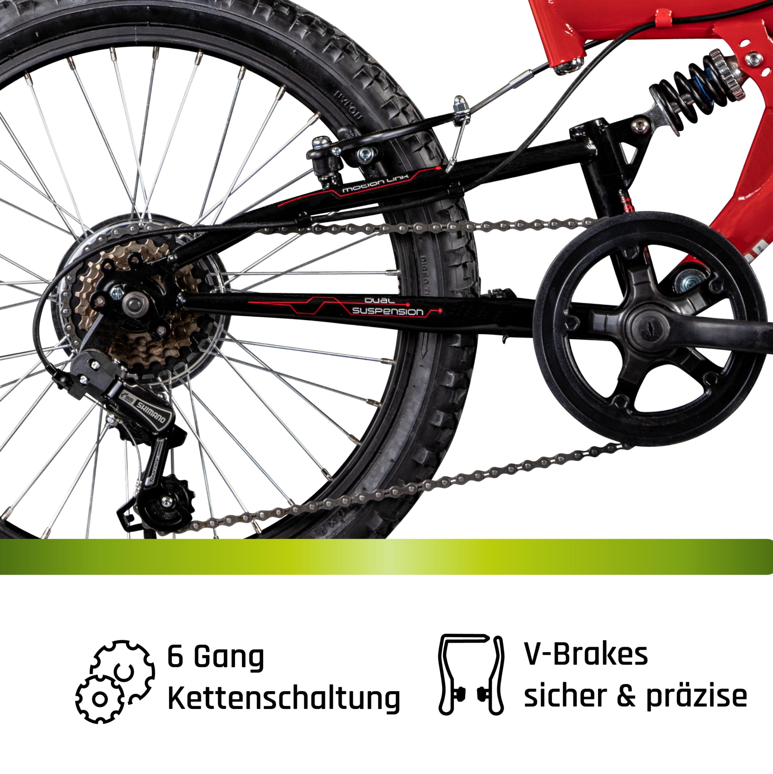 Galano FS180 Kinder Fahrrad ab 6 Jahre Mountainbike Fully ab 120 cm für Mädchen und Jungen, 20 Zoll, 6 Gang Schaltung, MTB Unisex Kinderrad mit V Brakes