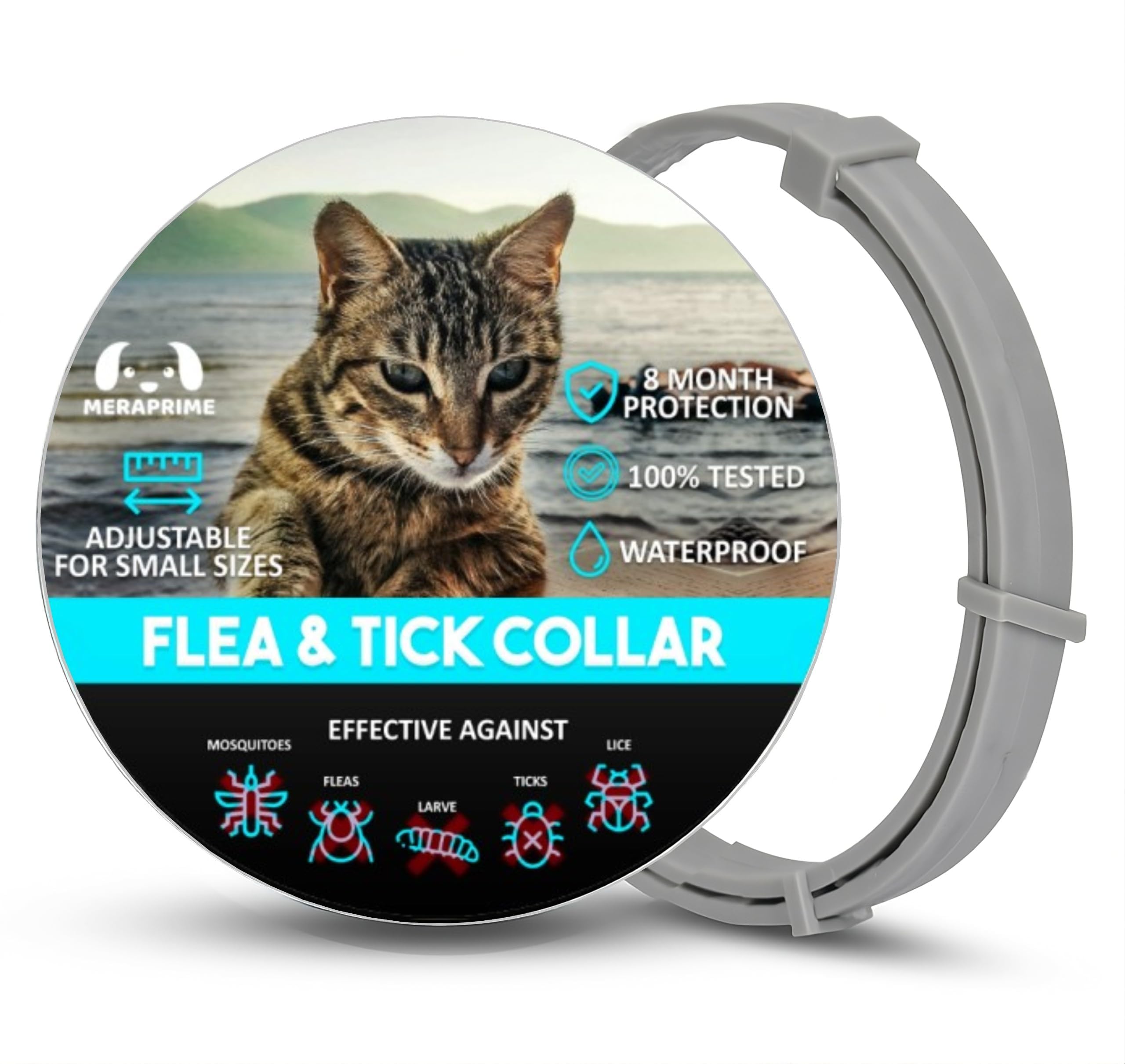 Collar Antiparasitario Gatos - Desparasitante Gatos Mosquitos, Pulgas y Garrapatas - Collar Antipulgas Gato, Desparasitacion Gato -38cm Ajustable, 8 Meses, Repelente Vegetal, Impermeable